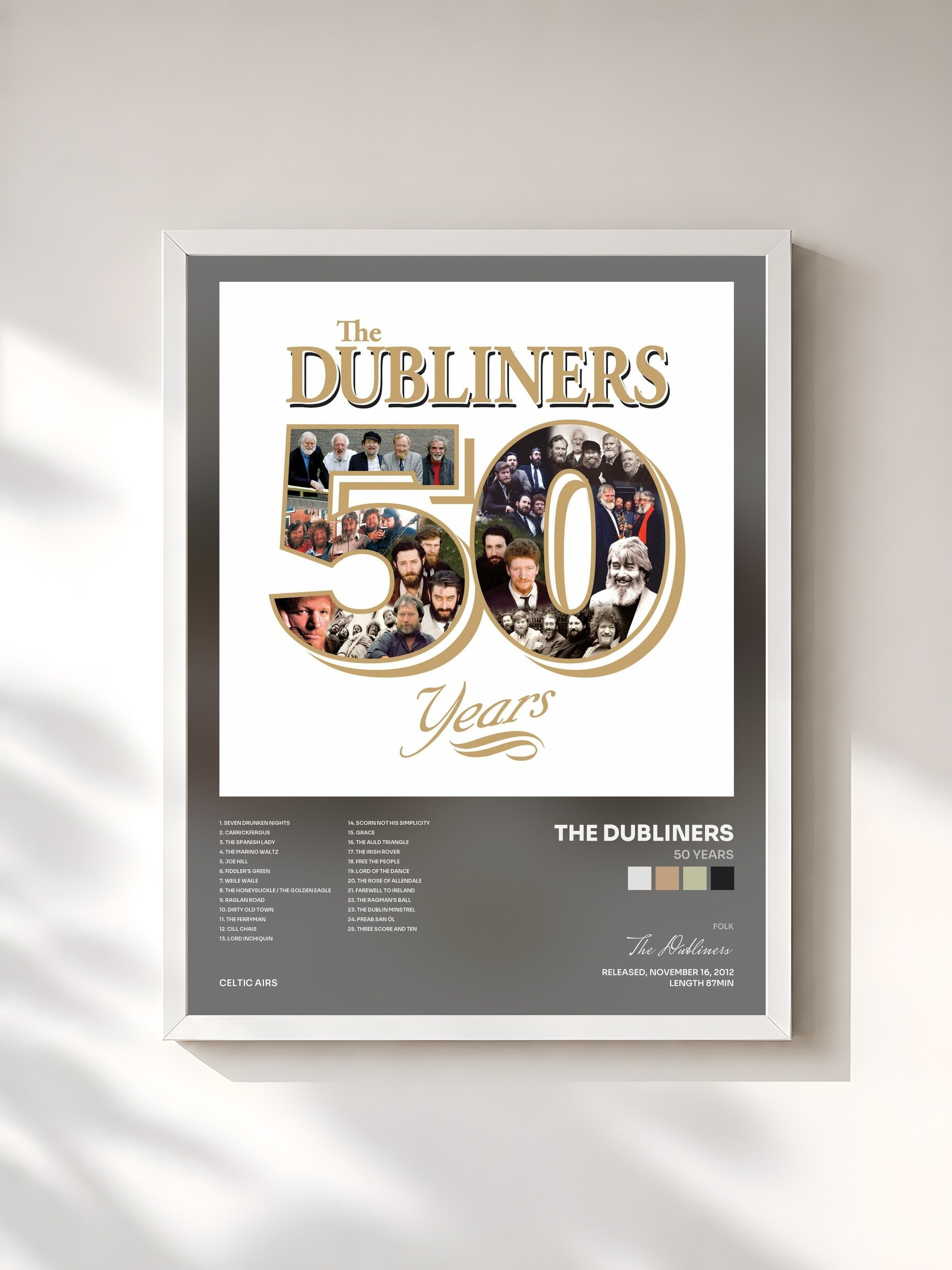 #blanc Tableau de l'album 50 Years de The Dubliners, cadre blanc, imprimé et encadré en France