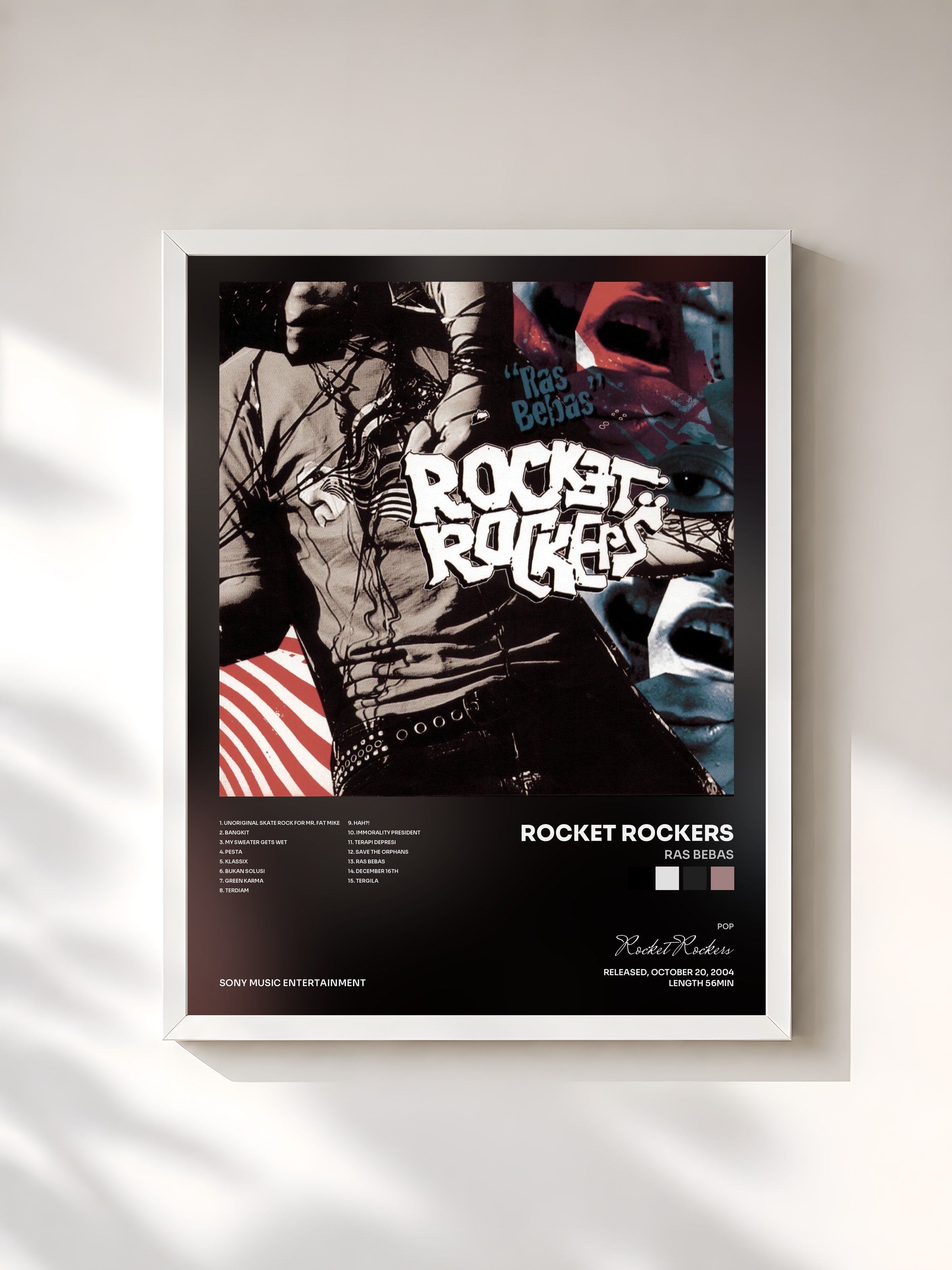 #blanc Tableau de l'album Ras Bebas de Rocket Rockers, cadre blanc, imprimé et encadré en France