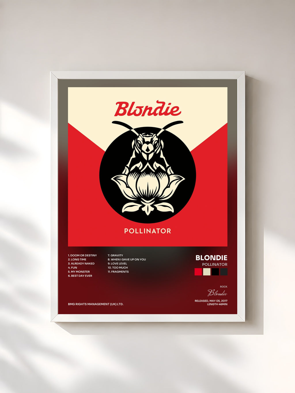 #blanc Tableau de l'album Pollinator de Blondie, cadre blanc, imprimé et encadré en France