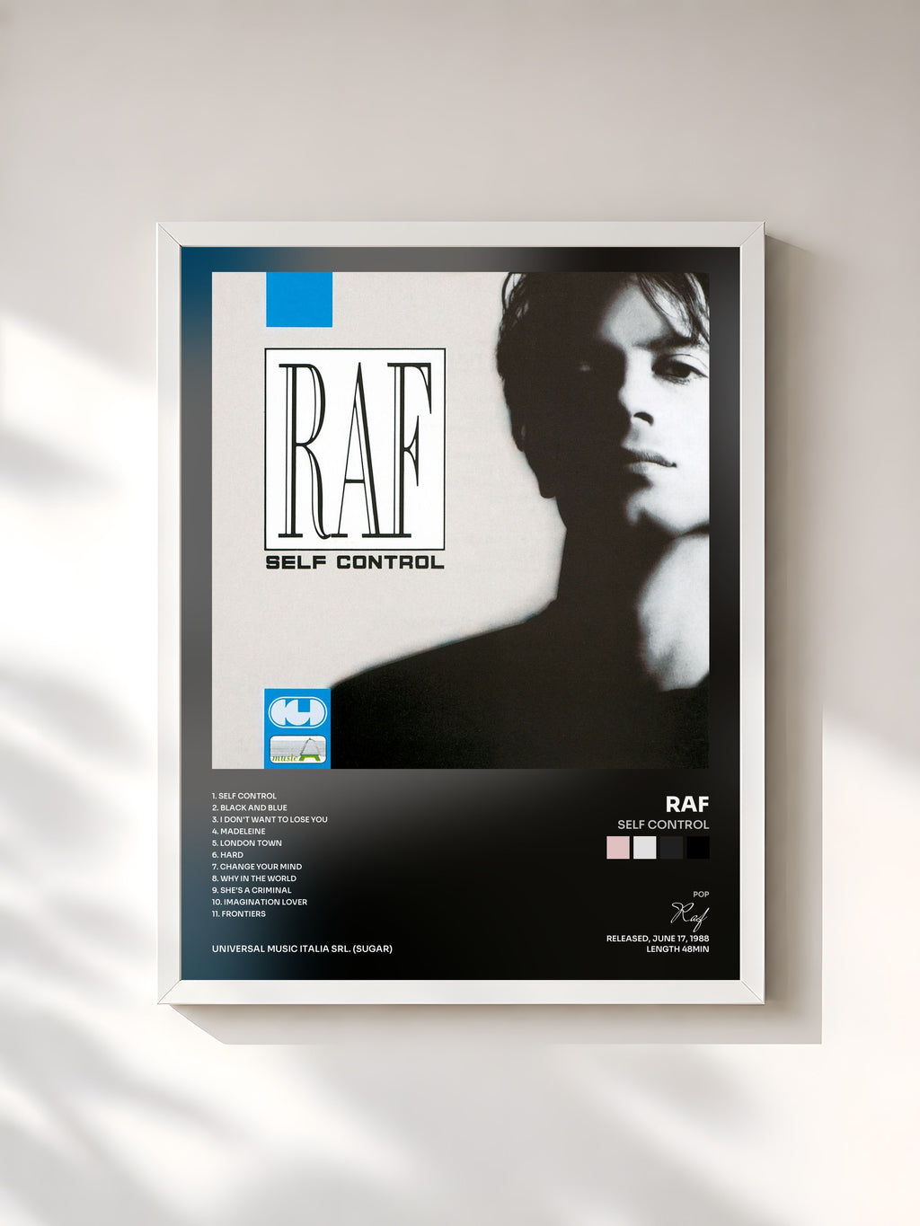 #blanc Self Control by Raf as a framed art print, white frame, printed and framed in France