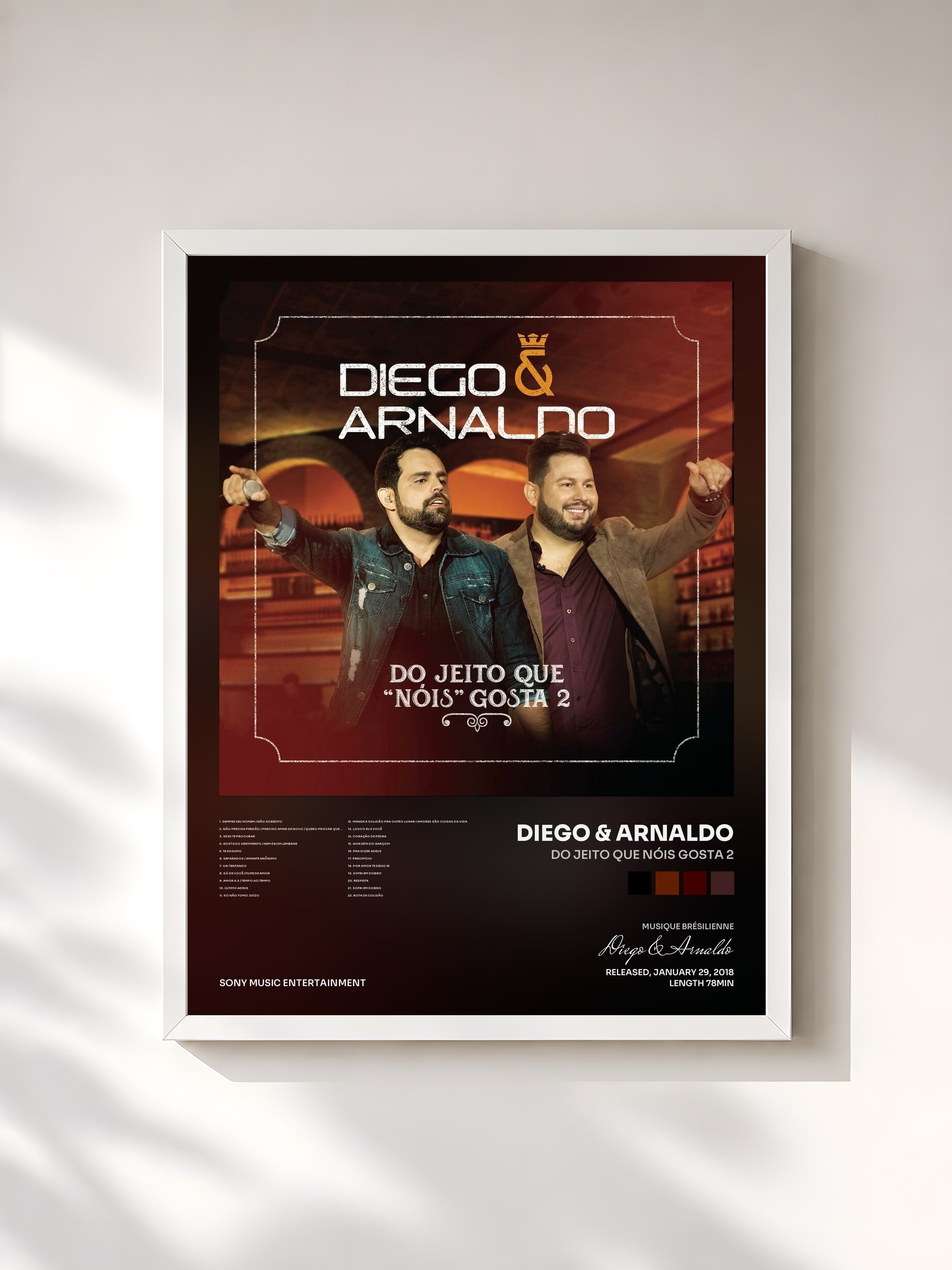 #blanc Tableau de l'album Do Jeito que Nóis Gosta 2 de Diego & Arnaldo, cadre blanc, imprimé et encadré en France