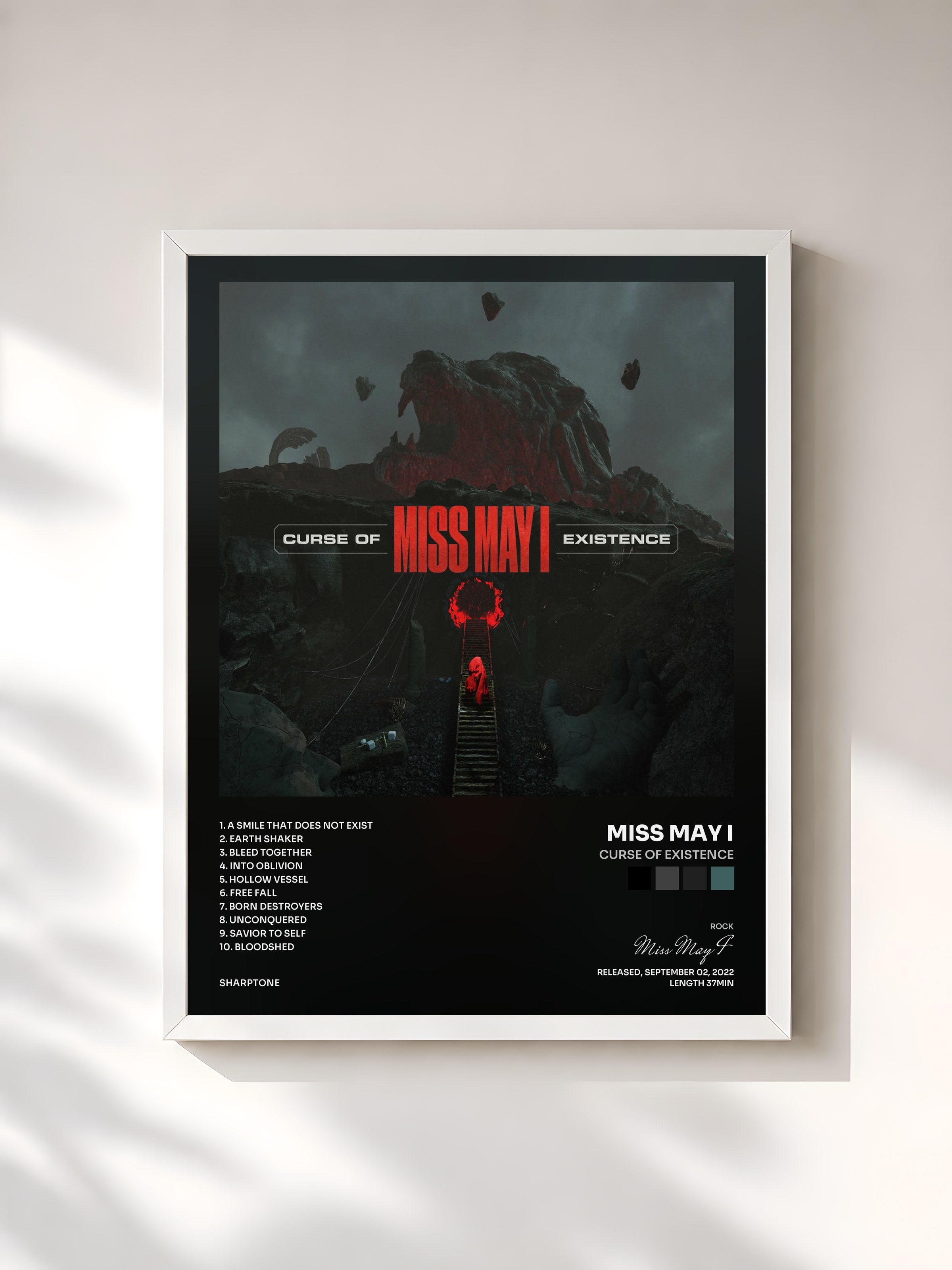 #blanc Tableau de l'album Curse Of Existence de Miss May I, cadre blanc, imprimé et encadré en France