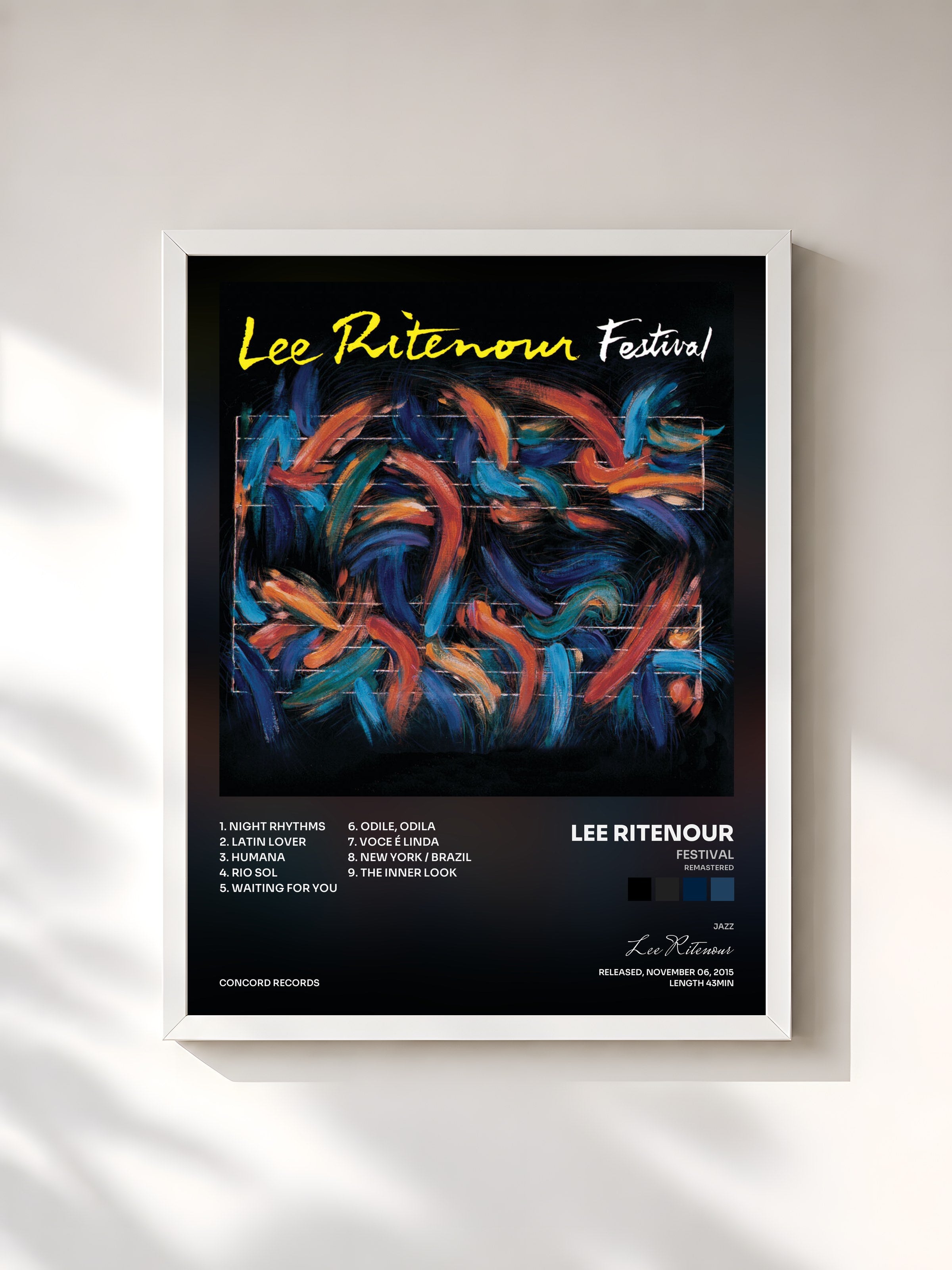 #blanc Tableau de l'album Festival (Remastered) de Lee Ritenour, cadre blanc, imprimé et encadré en France
