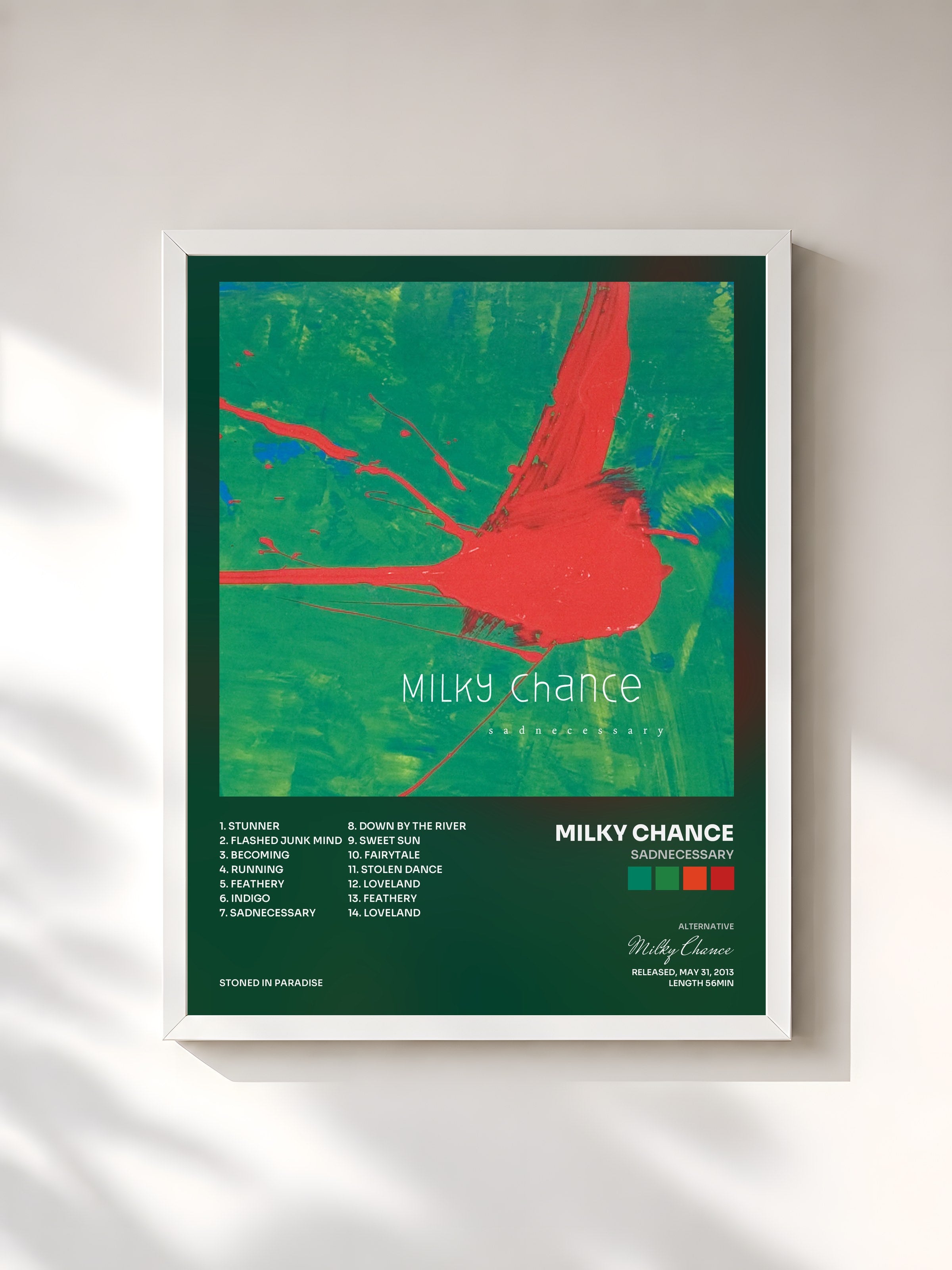 #blanc Tableau de l'album Sadnecessary de Milky Chance, cadre blanc, imprimé et encadré en France