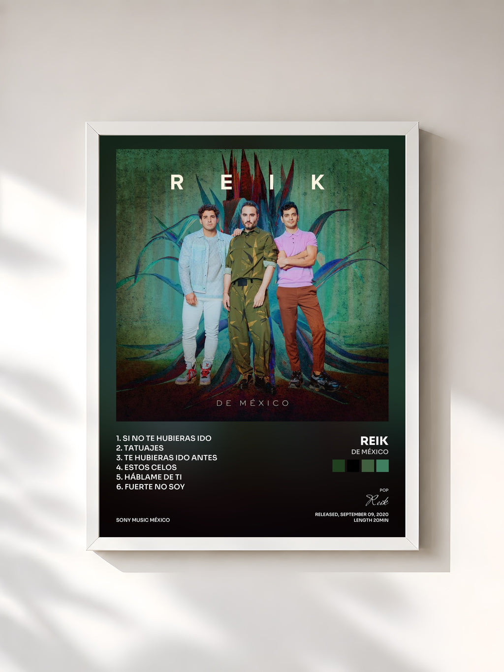 #blanc Tableau de l'album De México de Reik, cadre blanc, imprimé et encadré en France