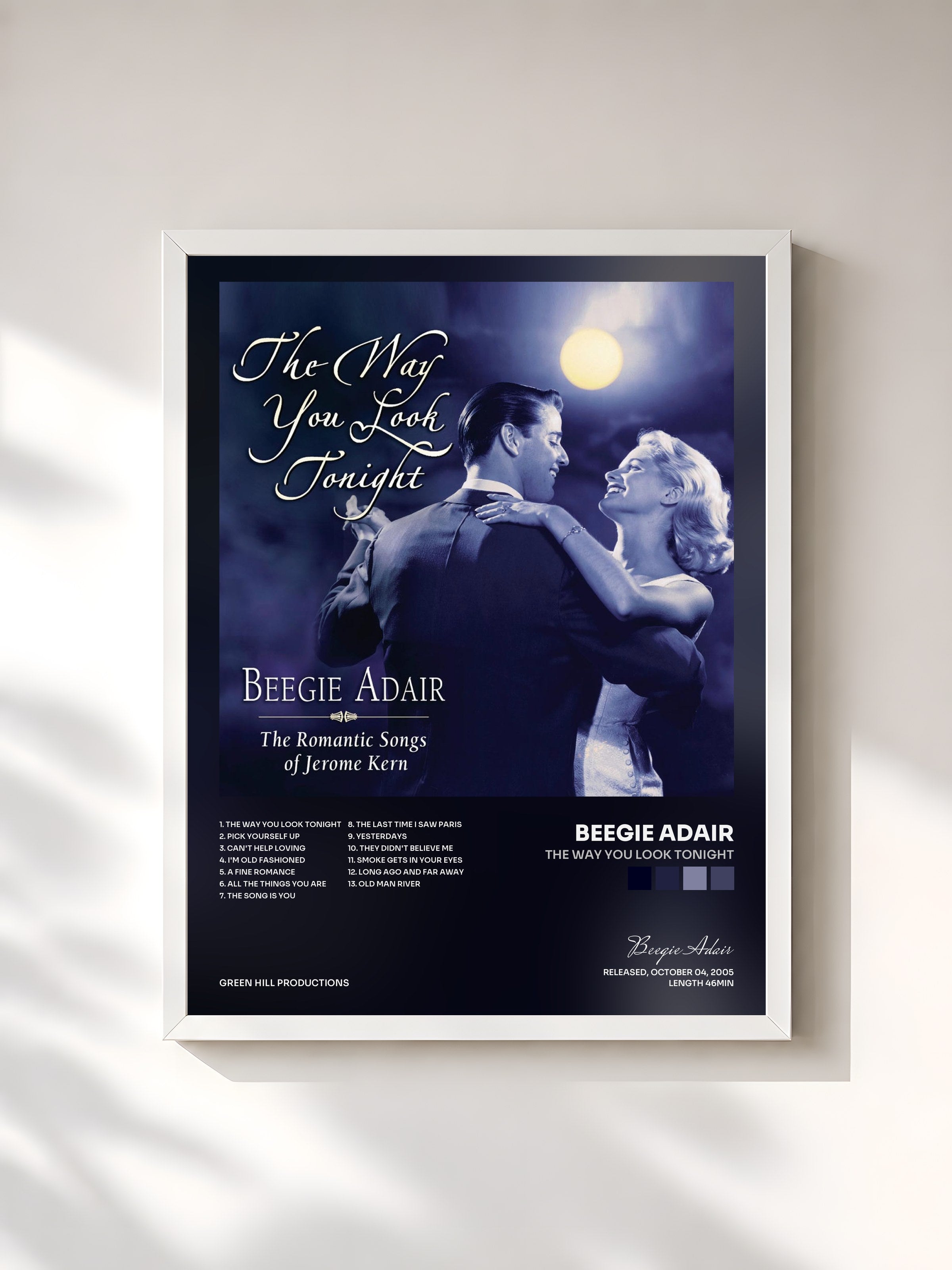 #blanc Tableau de l'album The Way You Look Tonight de Beegie Adair, cadre blanc, imprimé et encadré en France