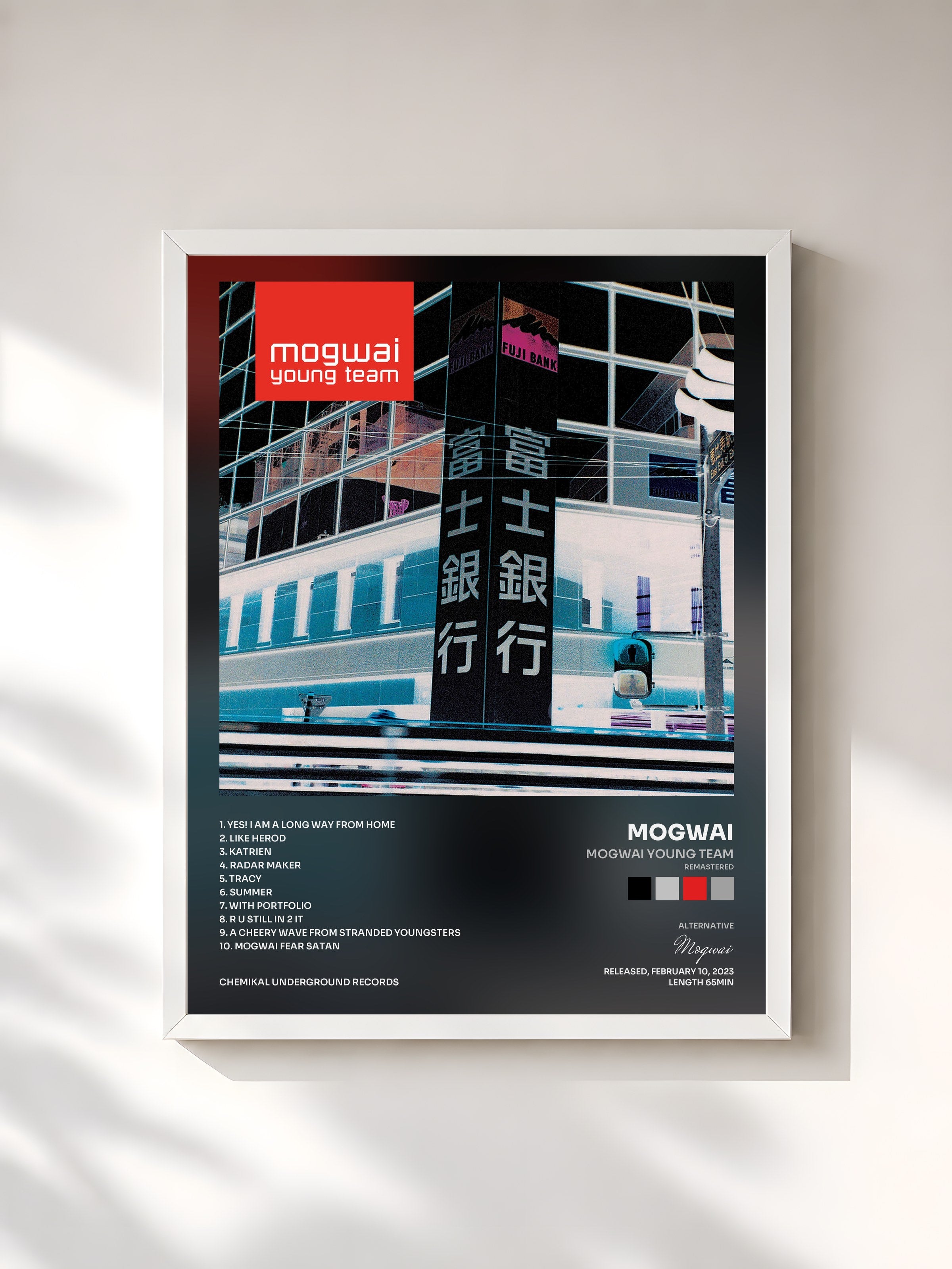 #blanc Tableau de l'album Mogwai Young Team (Remastered) de Mogwai, cadre blanc, imprimé et encadré en France