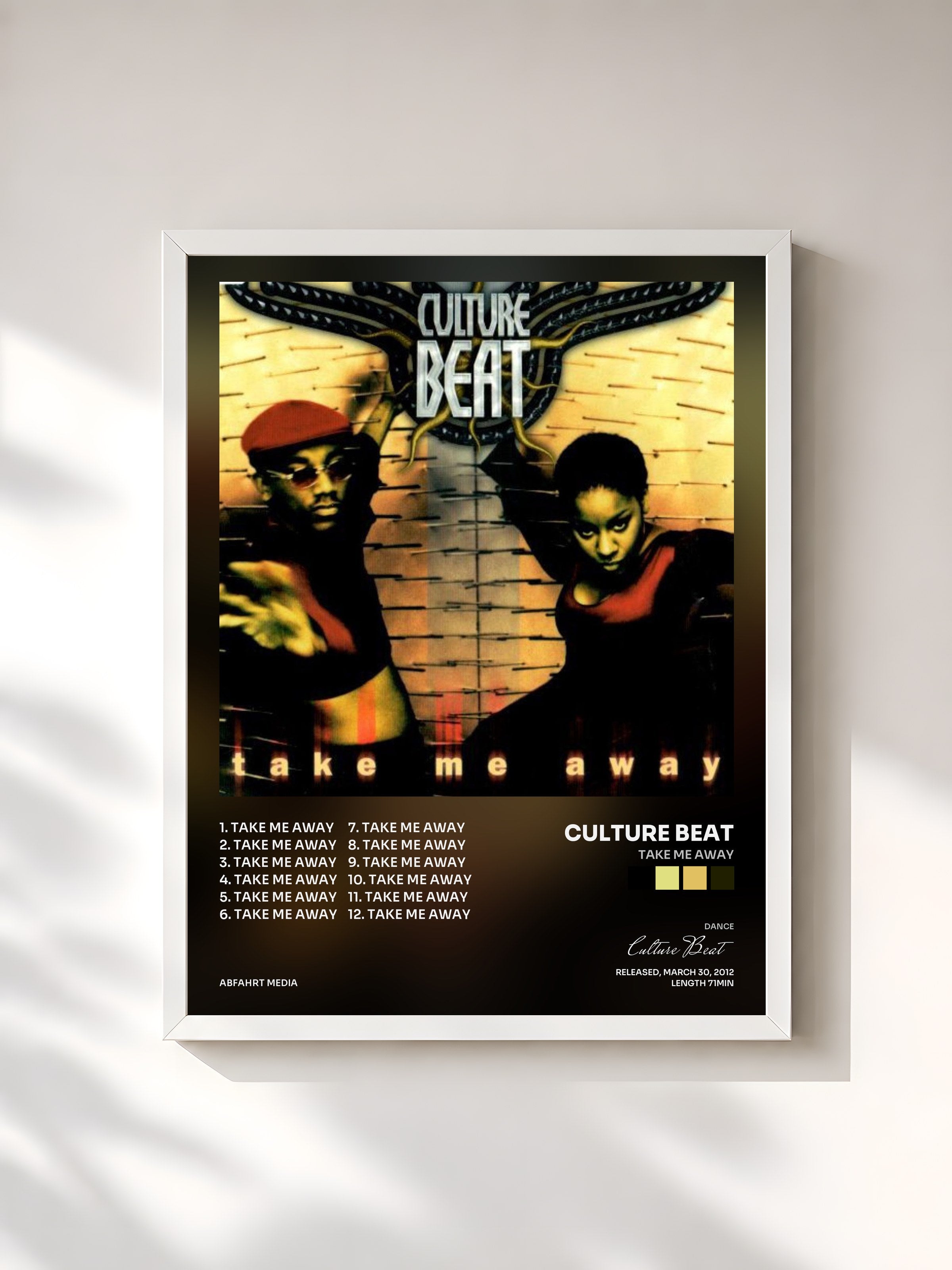 #blanc Tableau de l'album Take Me Away de Culture Beat, cadre blanc, imprimé et encadré en France