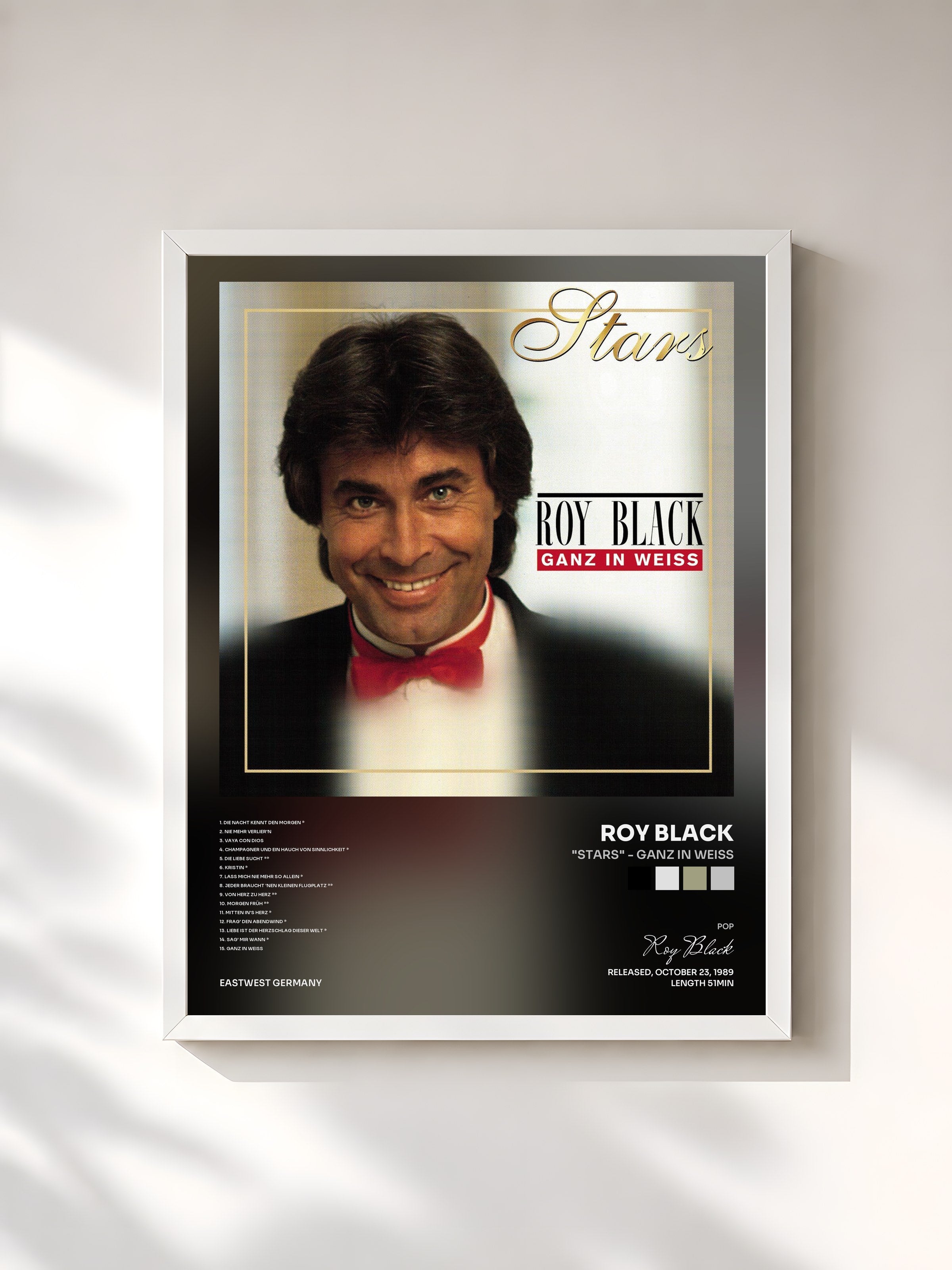 #blanc Tableau de l'album "Stars" - Ganz in weiß de Roy Black, cadre blanc, imprimé et encadré en France