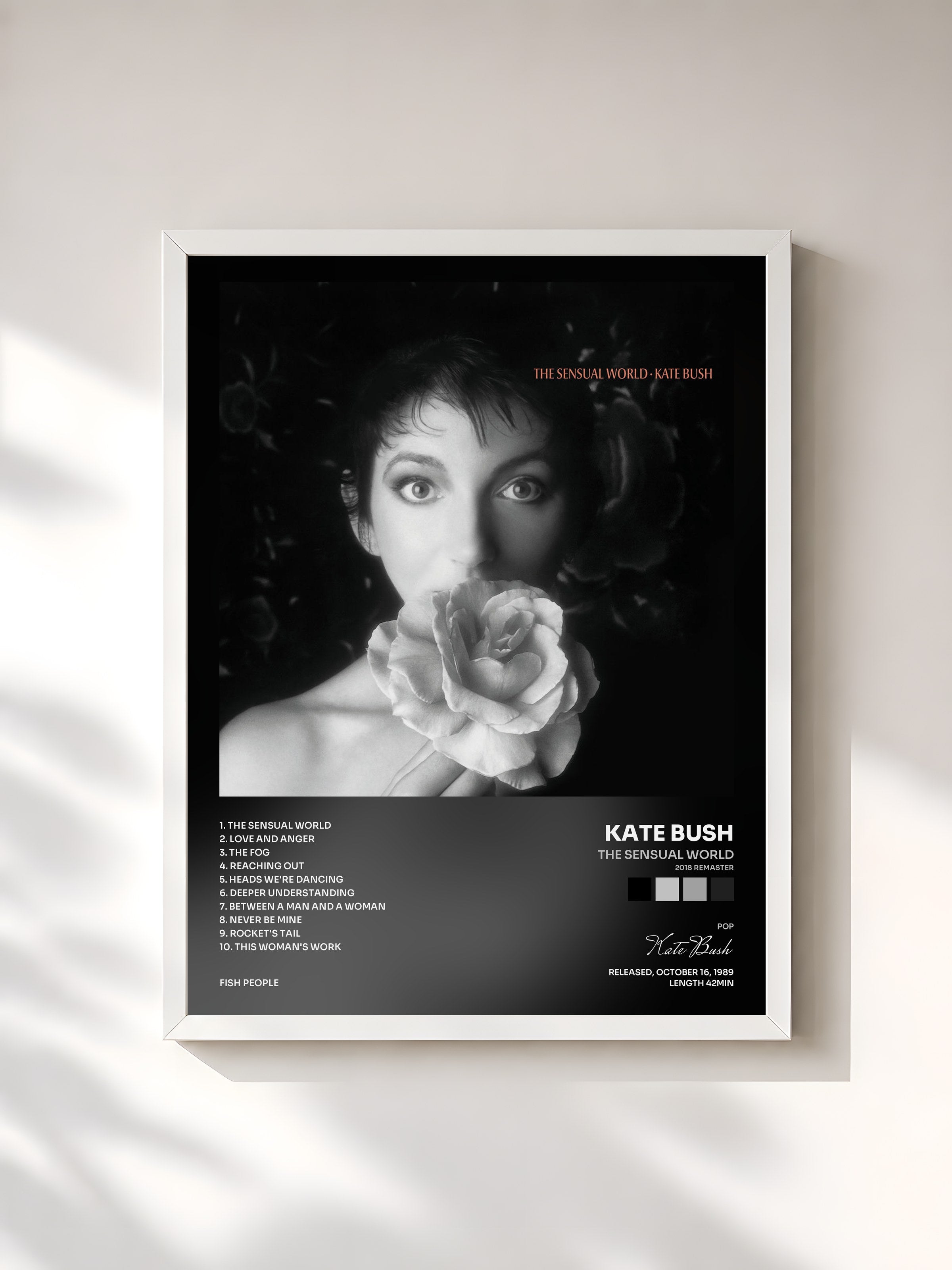 #blanc Tableau de l'album The Sensual World (2018 Remaster) de Kate Bush, cadre blanc, imprimé et encadré en France