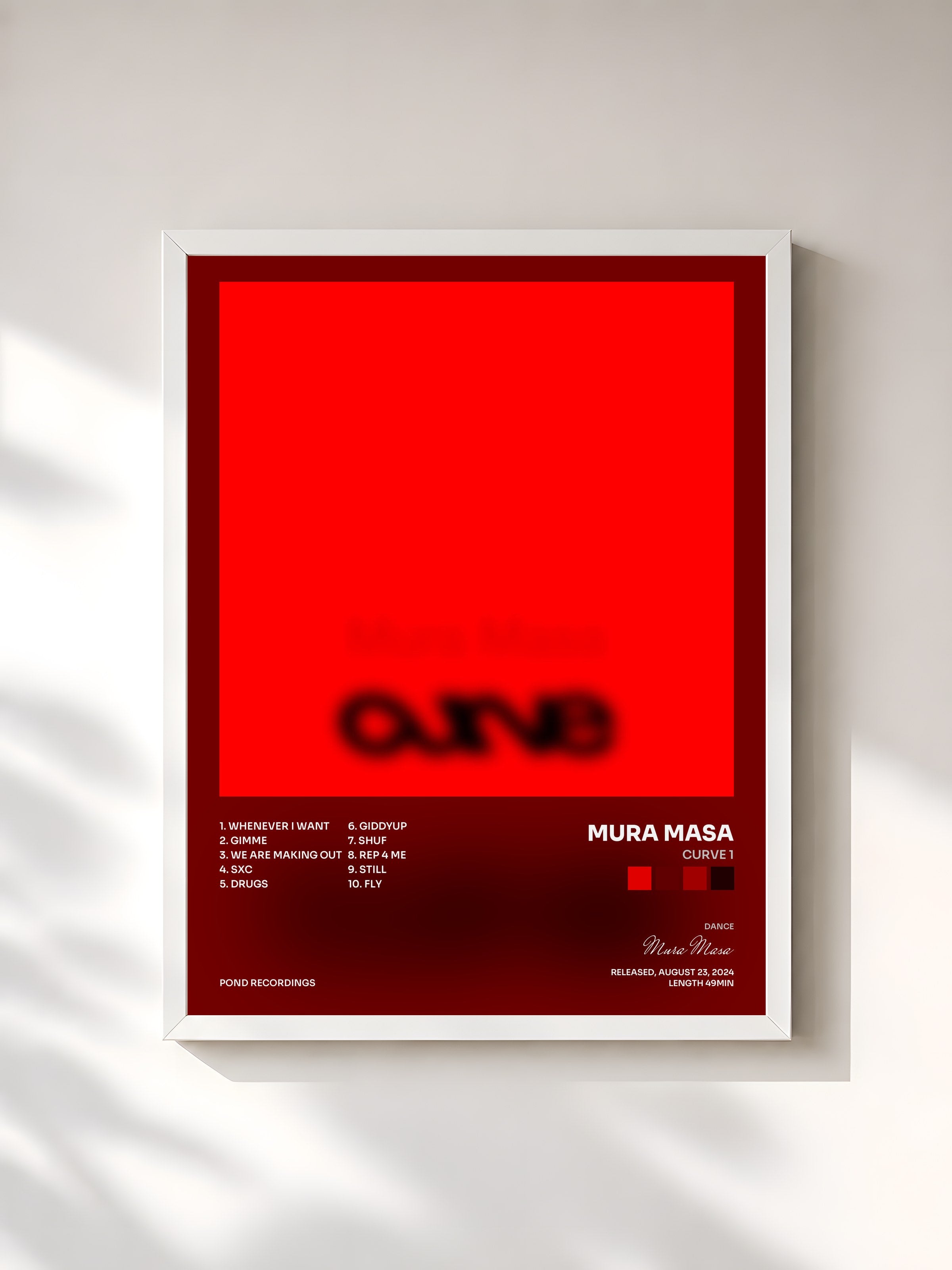 #blanc Tableau de l'album Curve 1 de Mura Masa, cadre blanc, imprimé et encadré en France