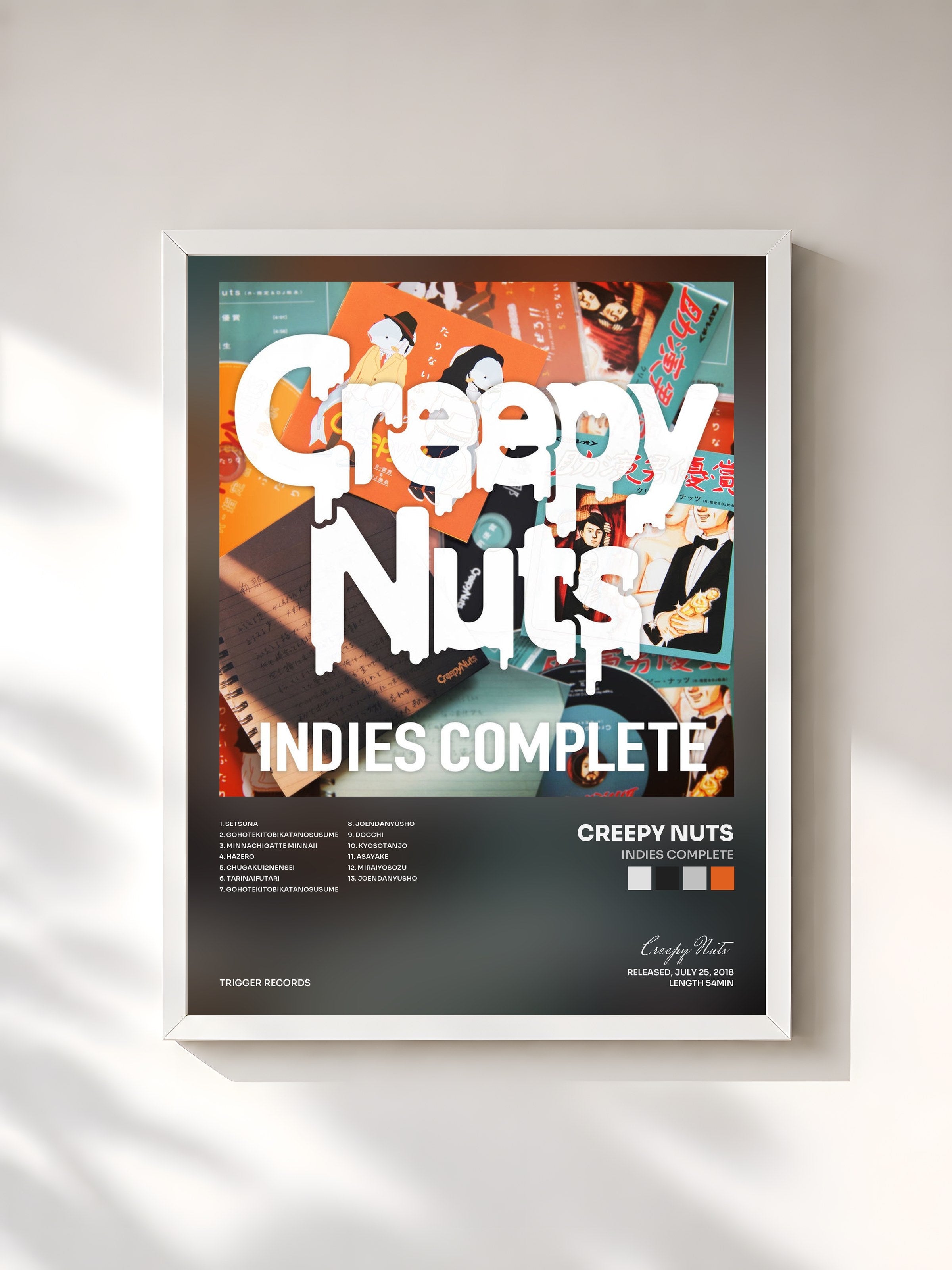 #blanc Tableau de l'album INDIES COMPLETE de Creepy Nuts, cadre blanc, imprimé et encadré en France