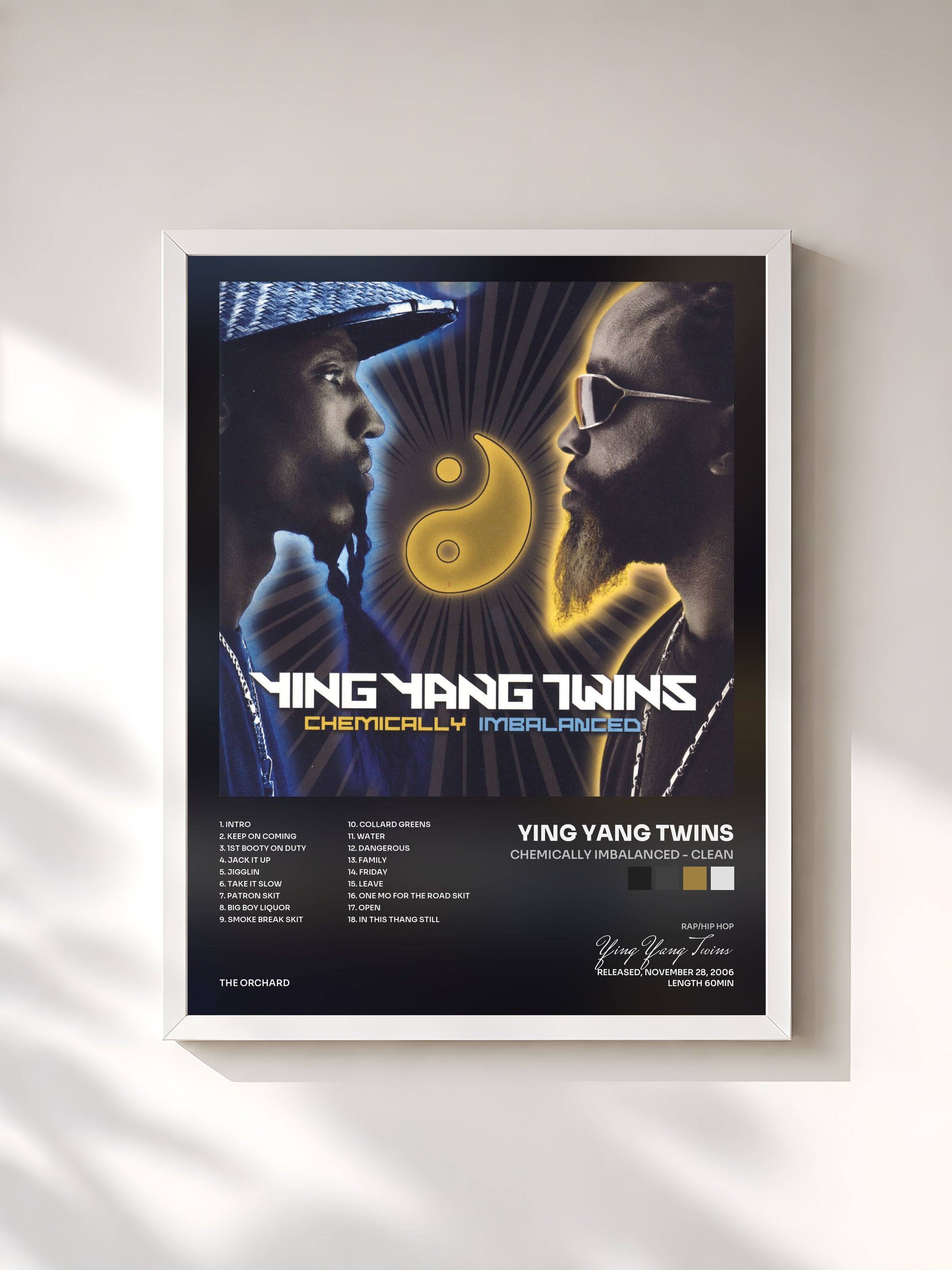 #blanc Tableau de l'album Chemically Imbalanced - Clean de Ying Yang Twins, cadre blanc, imprimé et encadré en France