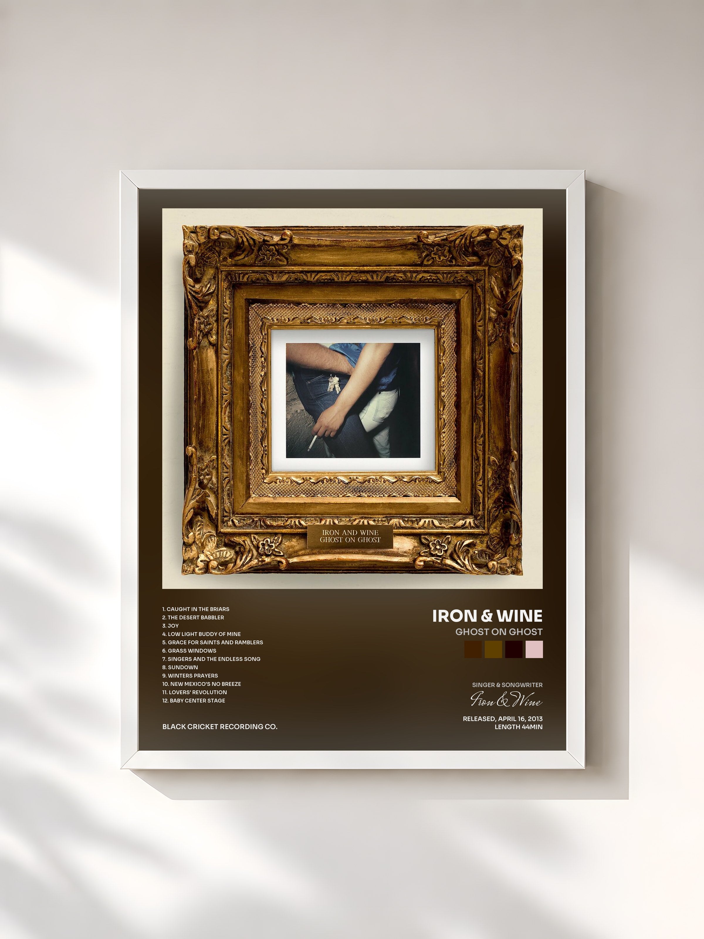 #blanc Tableau de l'album Ghost on Ghost de Iron & Wine, cadre blanc, imprimé et encadré en France
