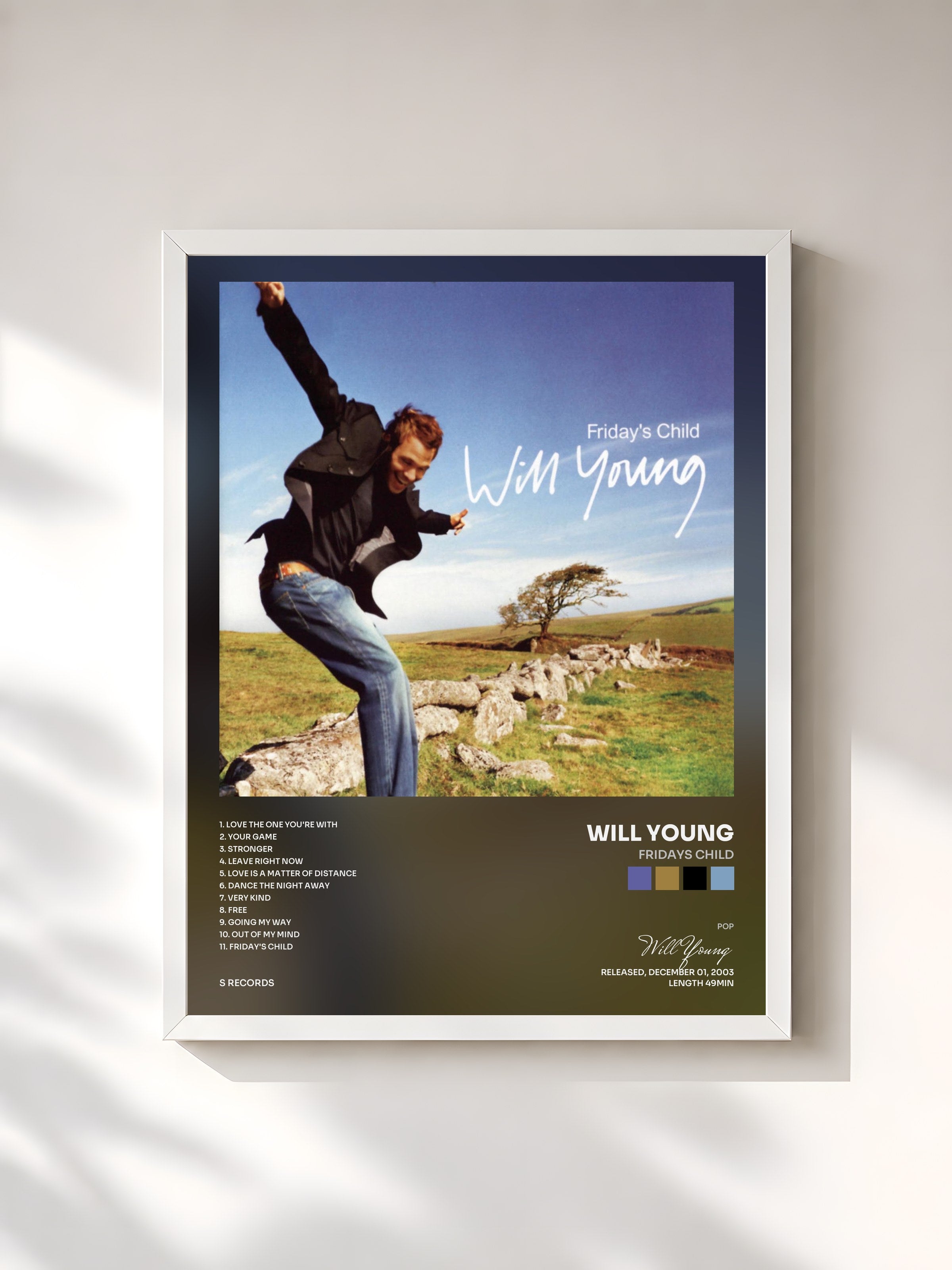 #blanc Tableau de l'album Fridays Child de Will Young, cadre blanc, imprimé et encadré en France