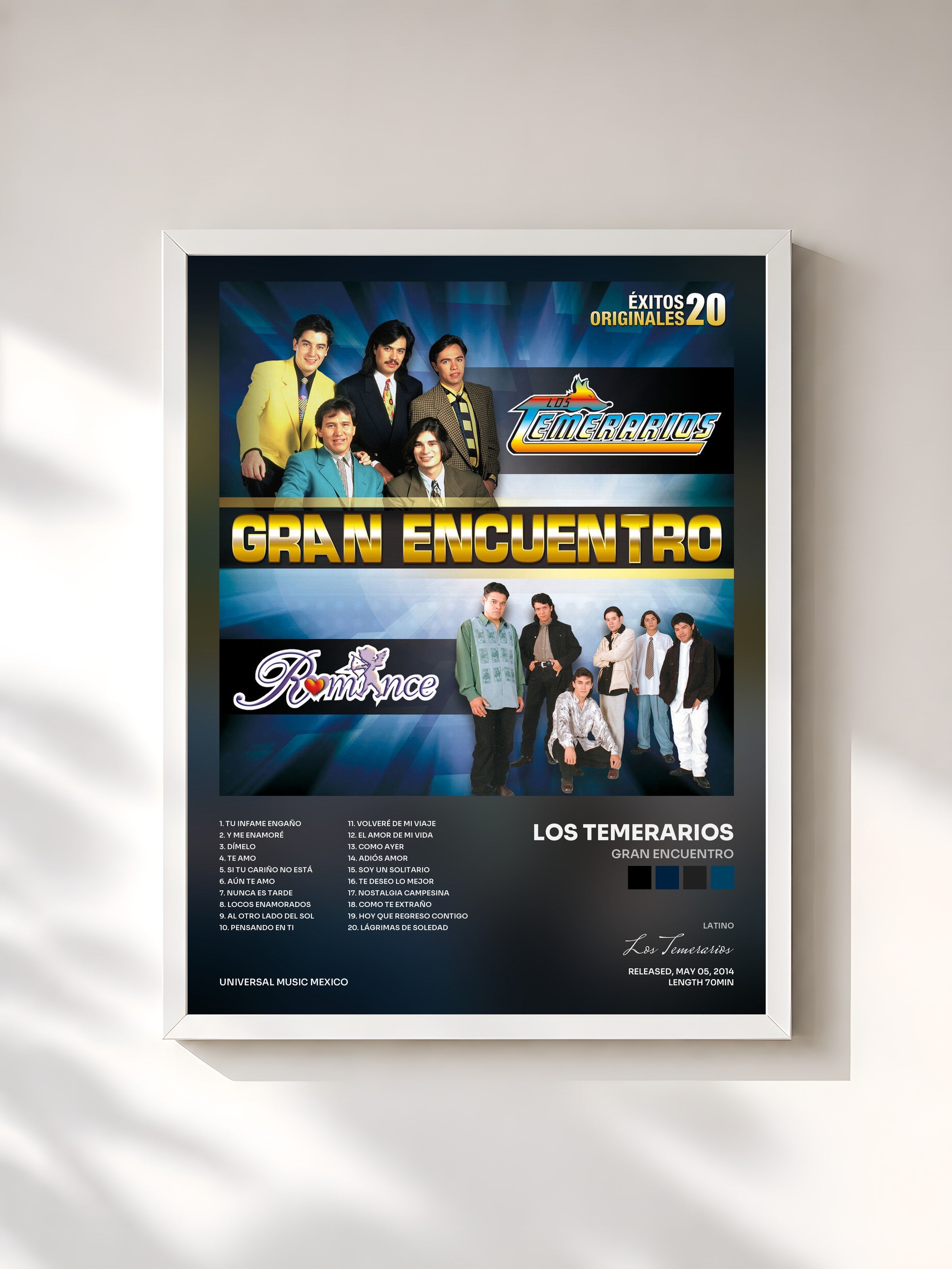 #blanc Tableau de l'album Gran Encuentro de Los Temerarios, cadre blanc, imprimé et encadré en France