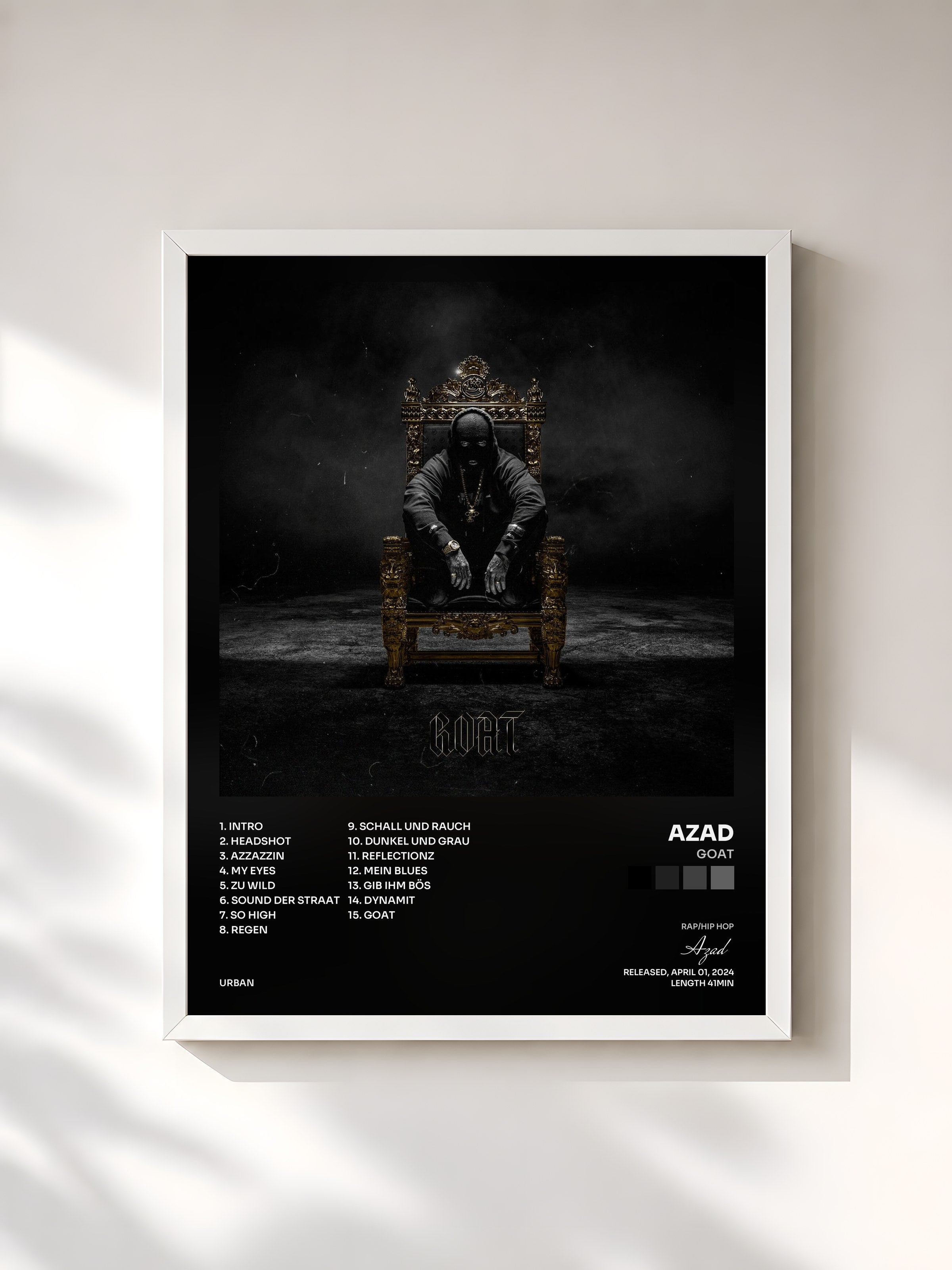 #blanc Tableau de l'album GOAT de Azad, cadre blanc, imprimé et encadré en France