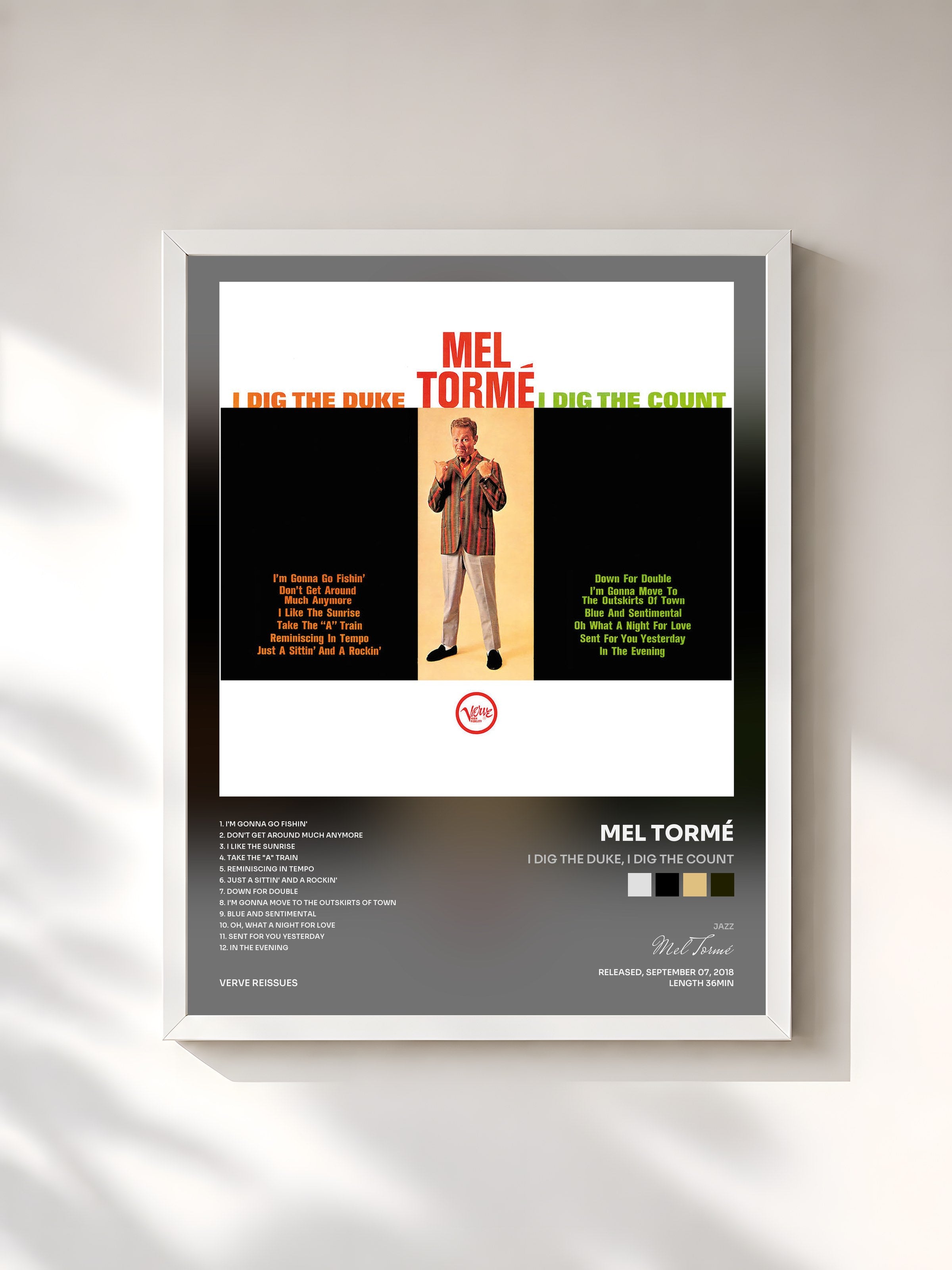 #blanc Tableau de l'album I Dig The Duke, I Dig The Count de Mel Tormé, cadre blanc, imprimé et encadré en France