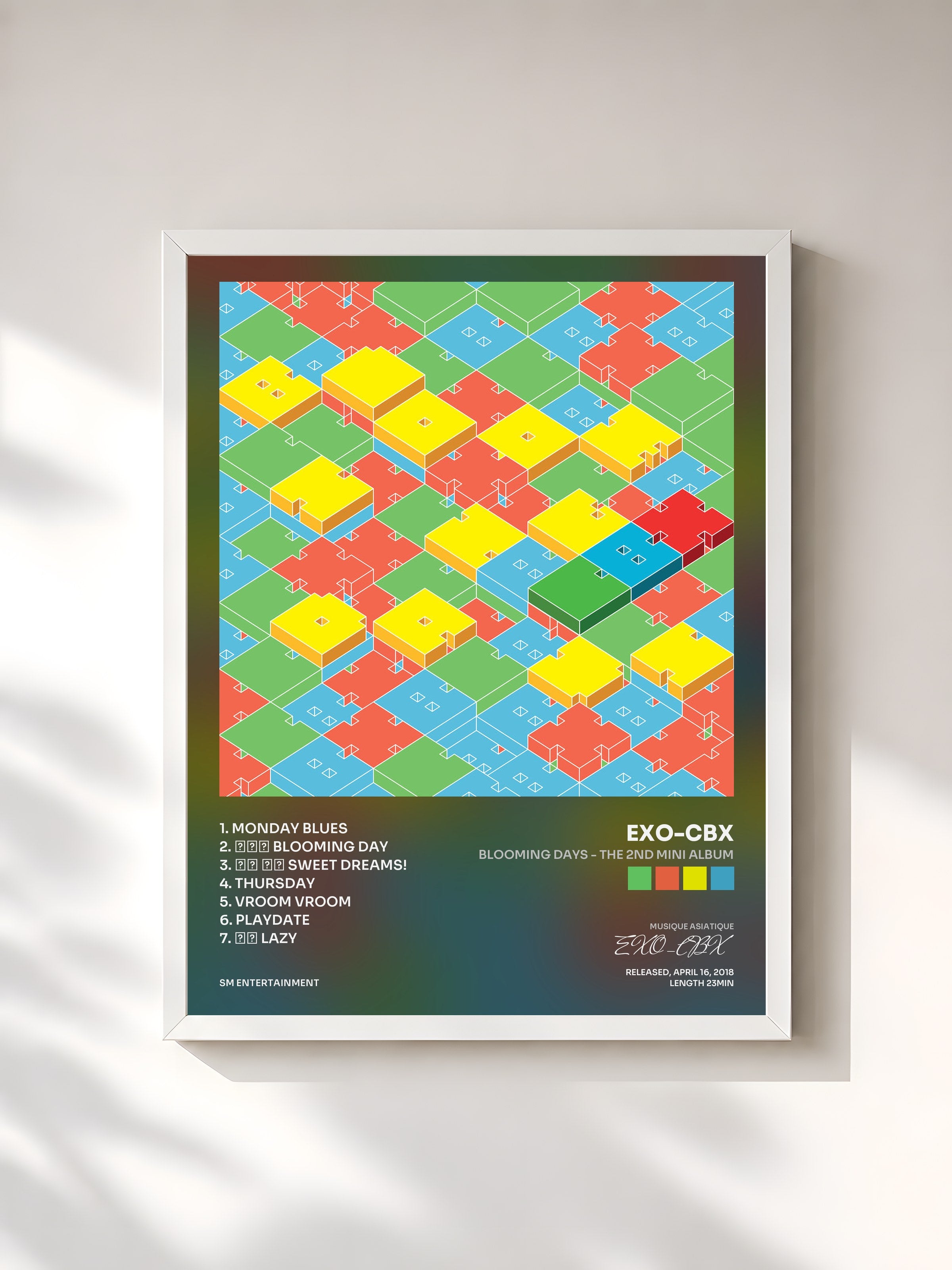 #blanc Tableau de l'album Blooming Days - The 2nd Mini Album de EXO-CBX, cadre blanc, imprimé et encadré en France