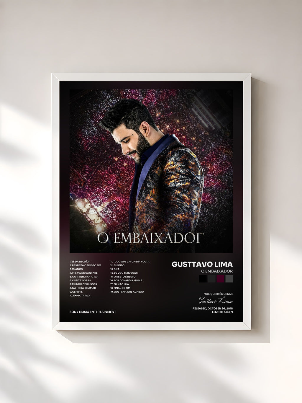 #blanc Tableau de l'album O Embaixador de Gusttavo Lima, cadre blanc, imprimé et encadré en France
