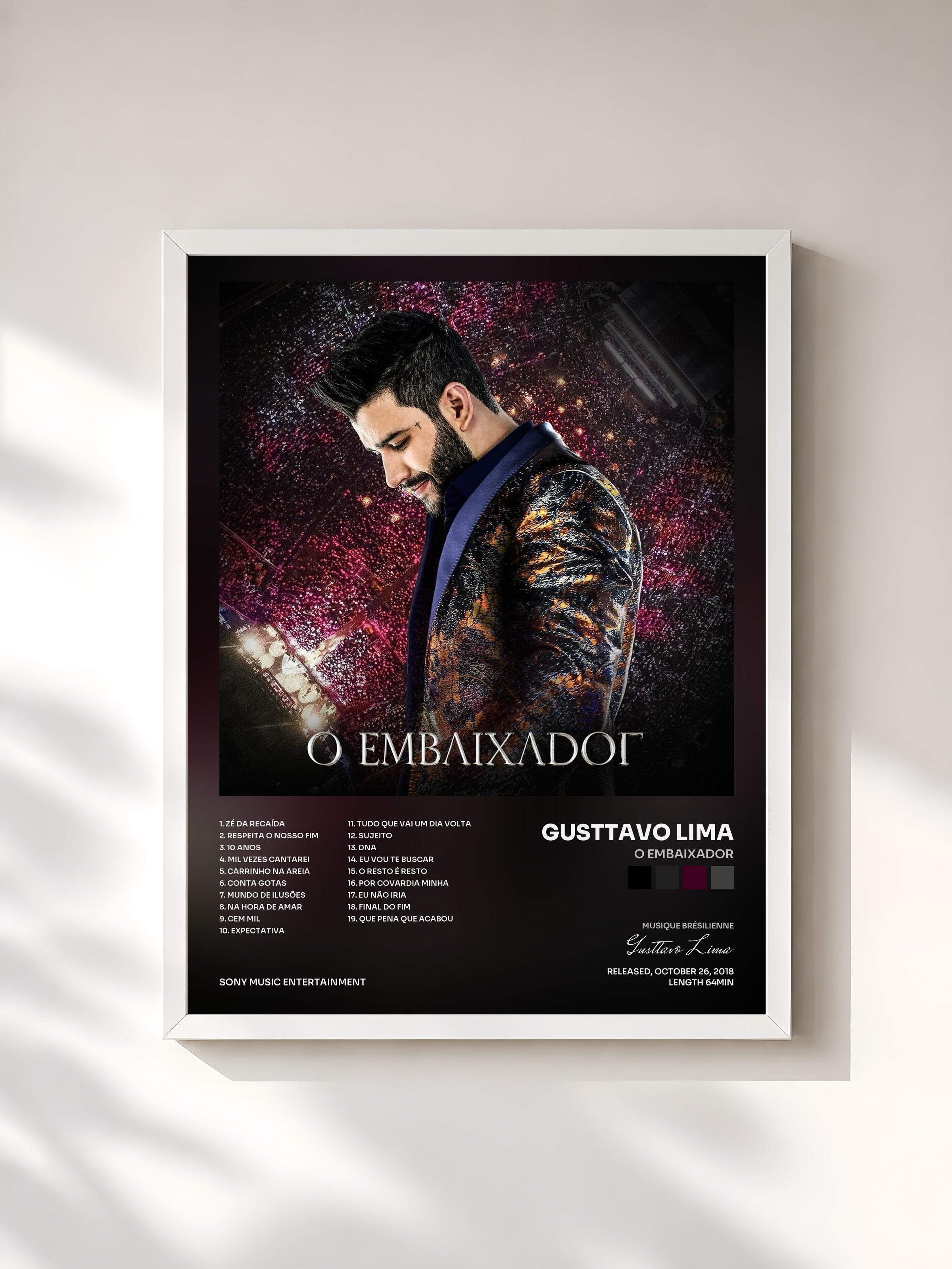 #blanc Tableau de l'album O Embaixador de Gusttavo Lima, cadre blanc, imprimé et encadré en France