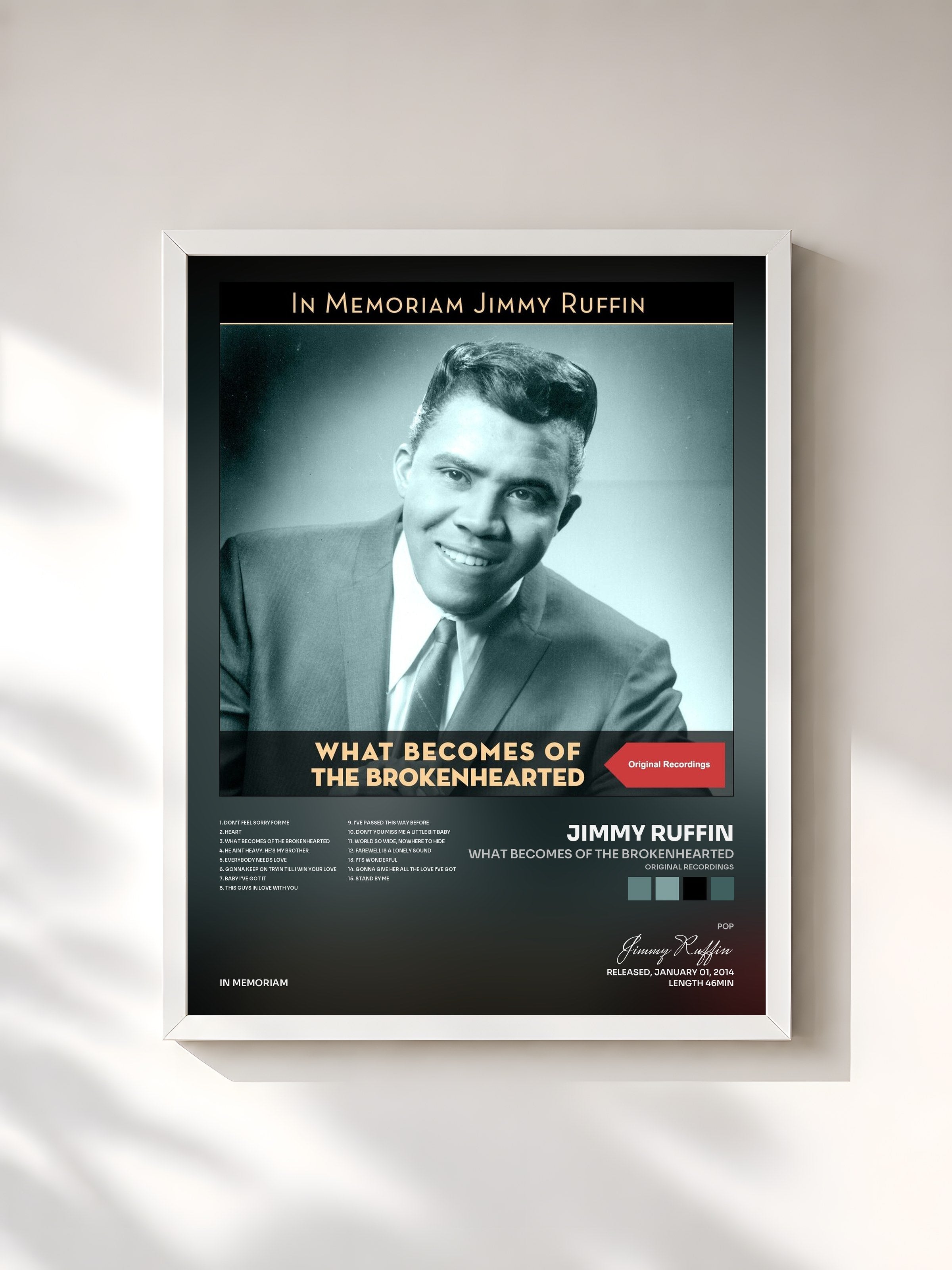 #blanc Tableau de l'album What Becomes of the Brokenhearted (Original Recordings) de Jimmy Ruffin, cadre blanc, imprimé et encadré en France