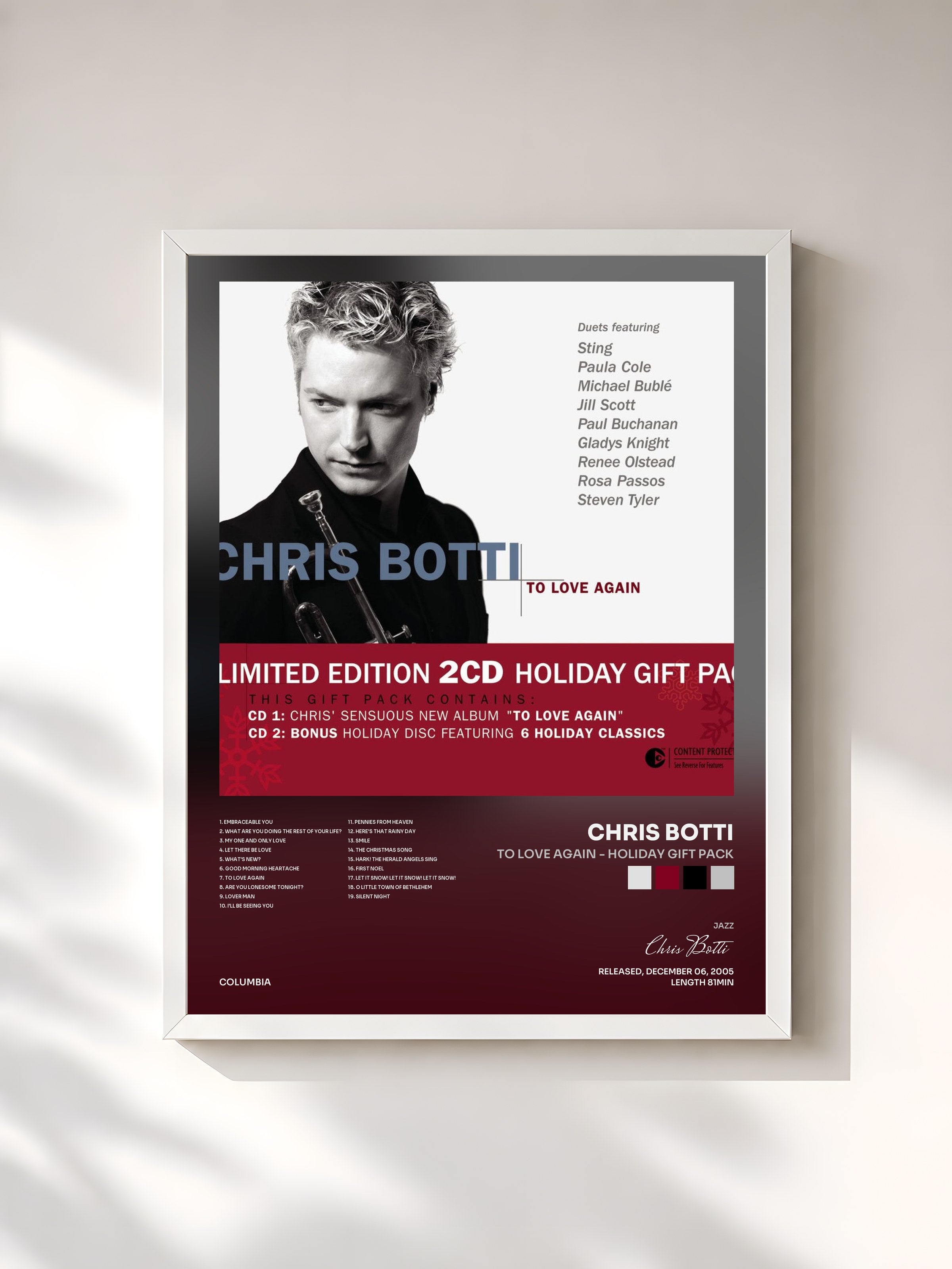 #blanc Tableau de l'album To Love Again - Holiday Gift Pack de Chris Botti, cadre blanc, imprimé et encadré en France