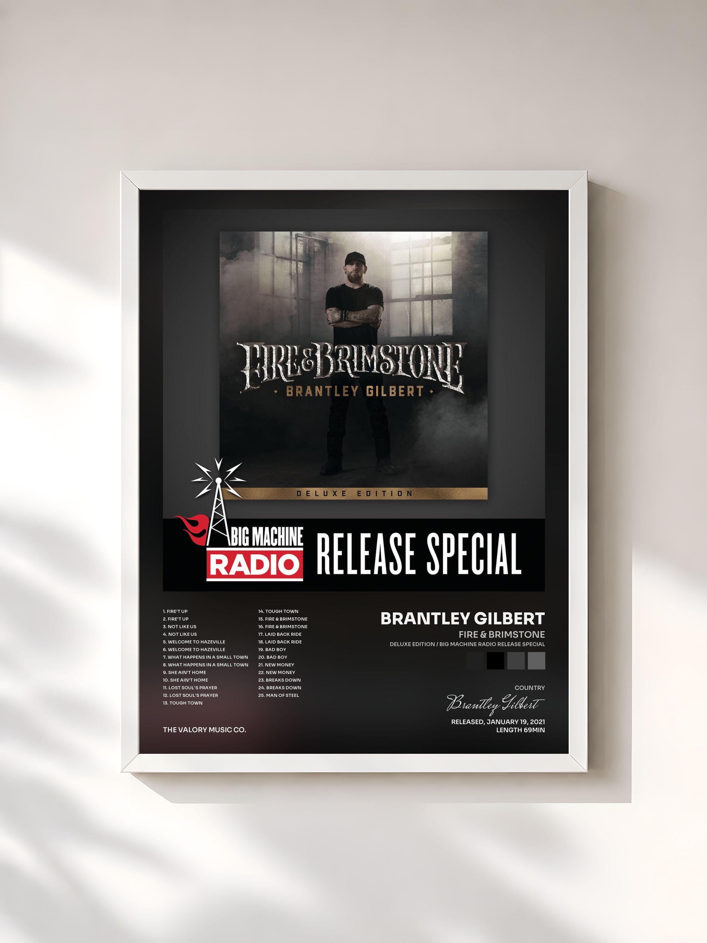 #blanc Tableau de l'album Fire & Brimstone (Deluxe Edition / Big Machine Radio Release Special) de Brantley Gilbert, cadre blanc, imprimé et encadré en France