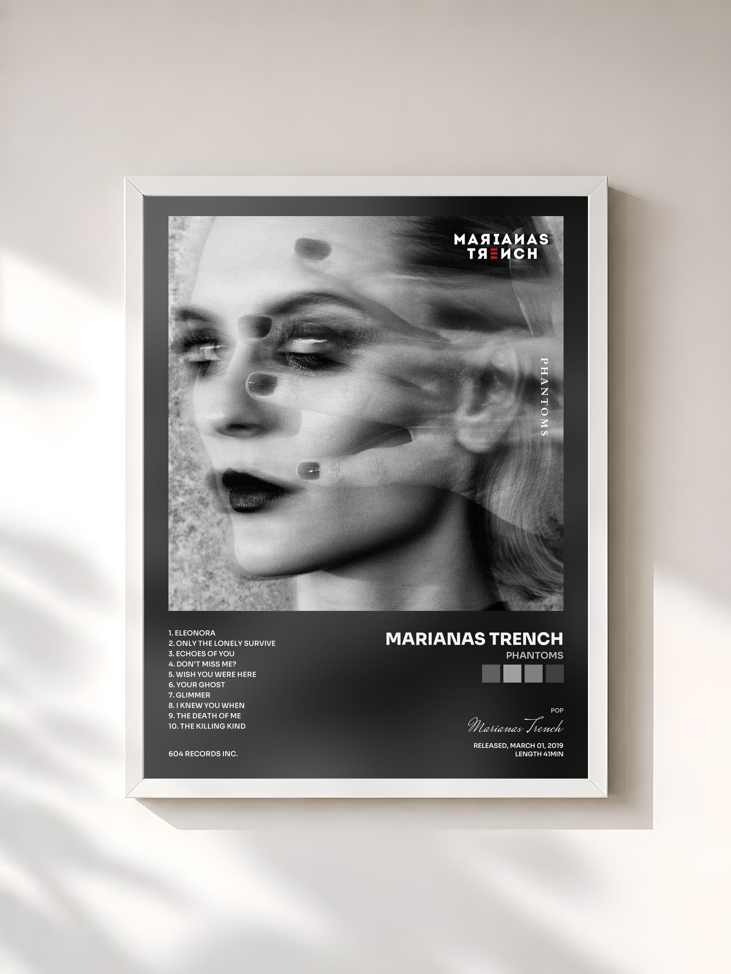 #blanc Tableau de l'album Phantoms de Marianas Trench, cadre blanc, imprimé et encadré en France