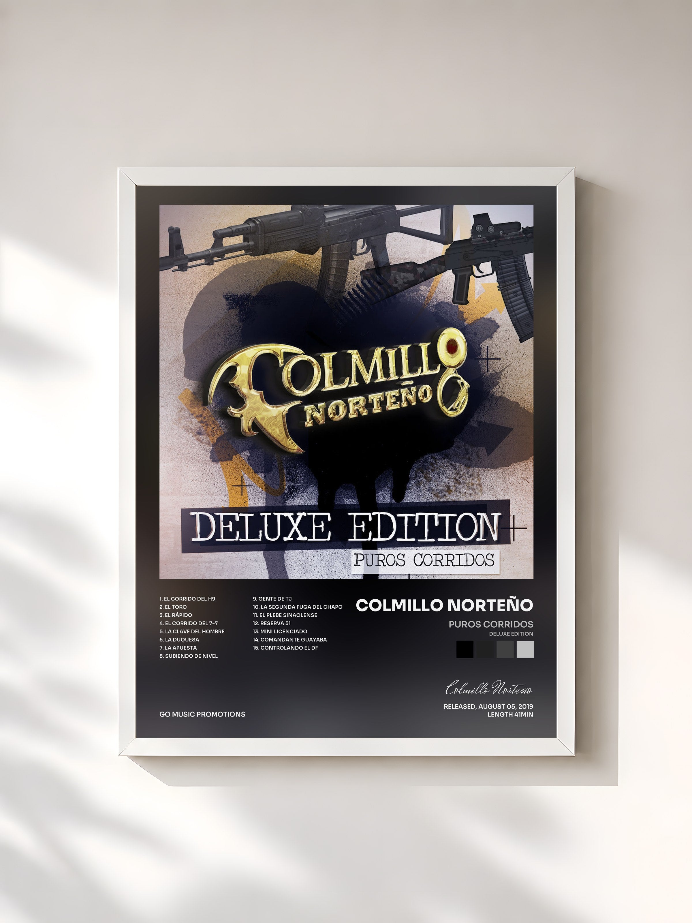 #blanc Tableau de l'album Puros Corridos (Deluxe Edition) de Colmillo Norteño, cadre blanc, imprimé et encadré en France