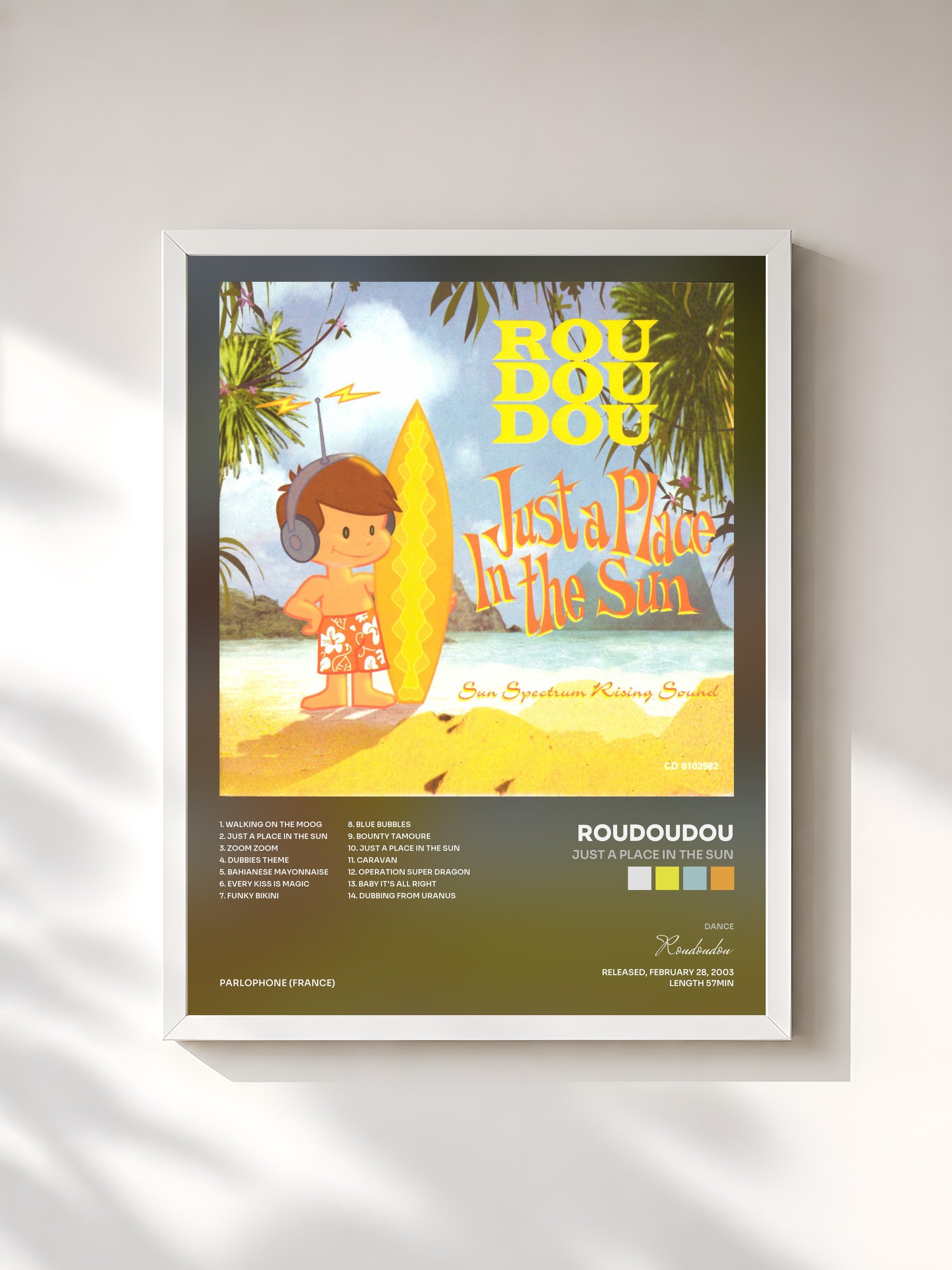 #blanc Tableau de l'album just a place in the sun de Roudoudou, cadre blanc, imprimé et encadré en France