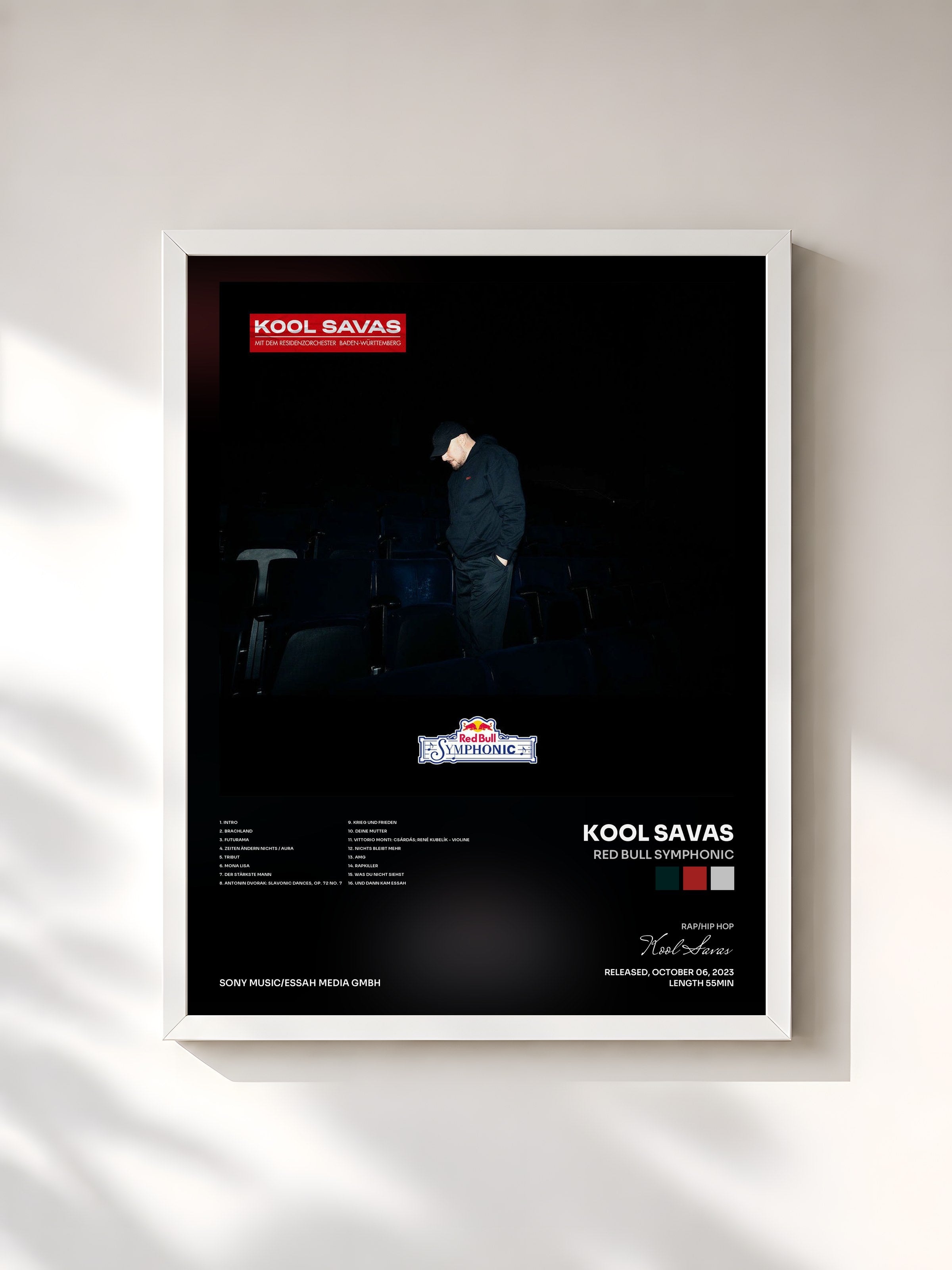 #blanc Tableau de l'album Red Bull Symphonic de Kool Savas, cadre blanc, imprimé et encadré en France