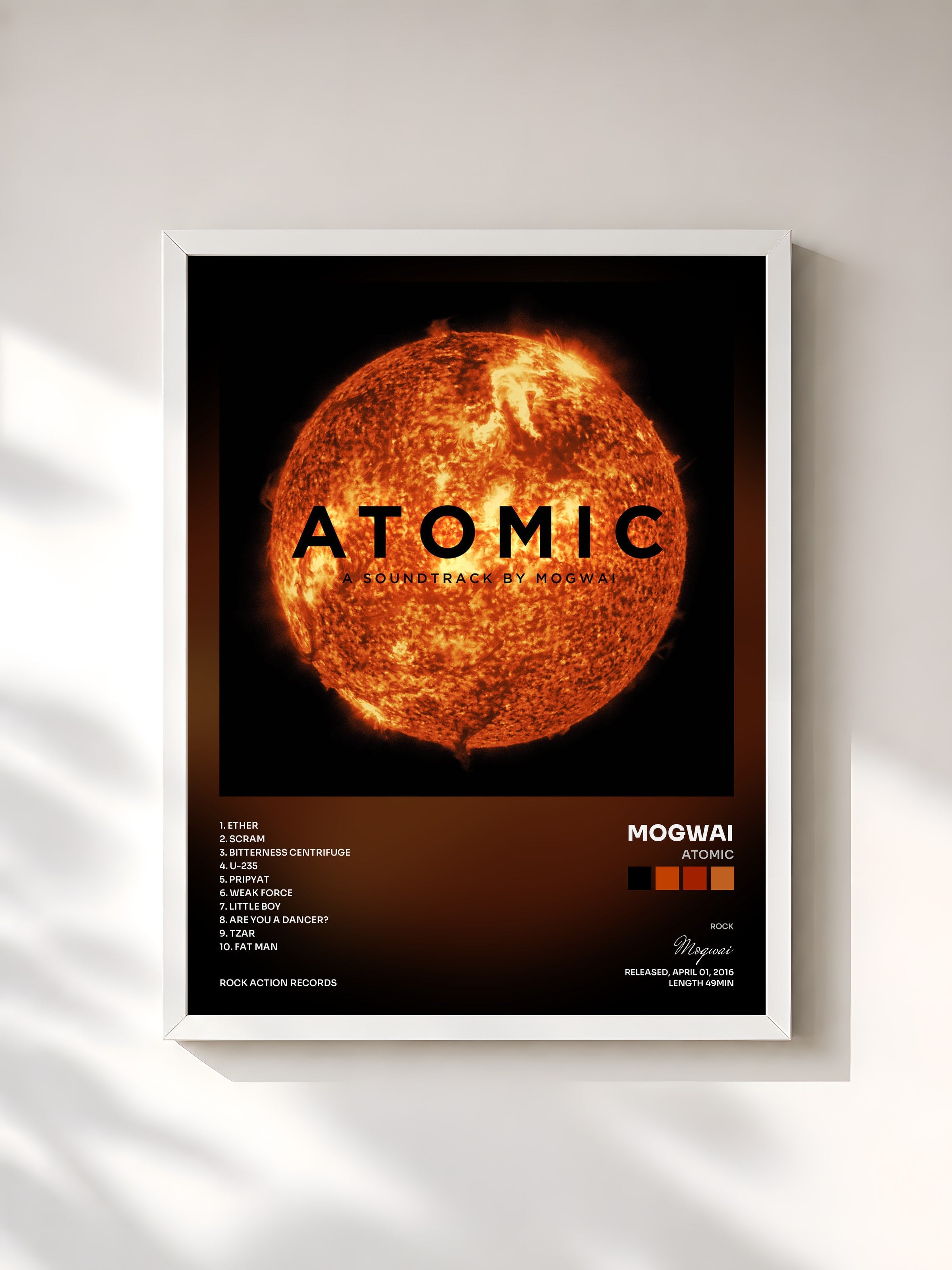 #blanc Tableau de l'album Atomic de Mogwai, cadre blanc, imprimé et encadré en France
