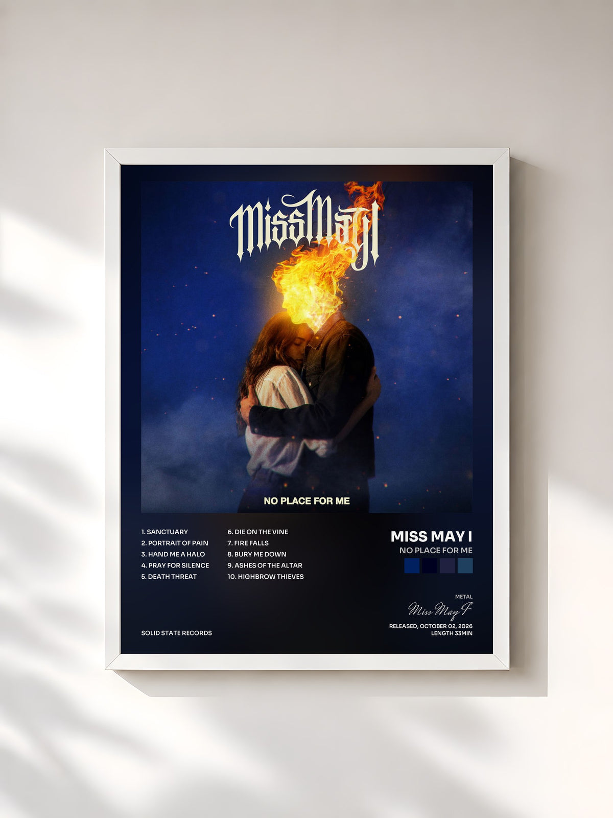 #blanc Tableau de l'album No Place For Me de Miss May I, cadre blanc, imprimé et encadré en France