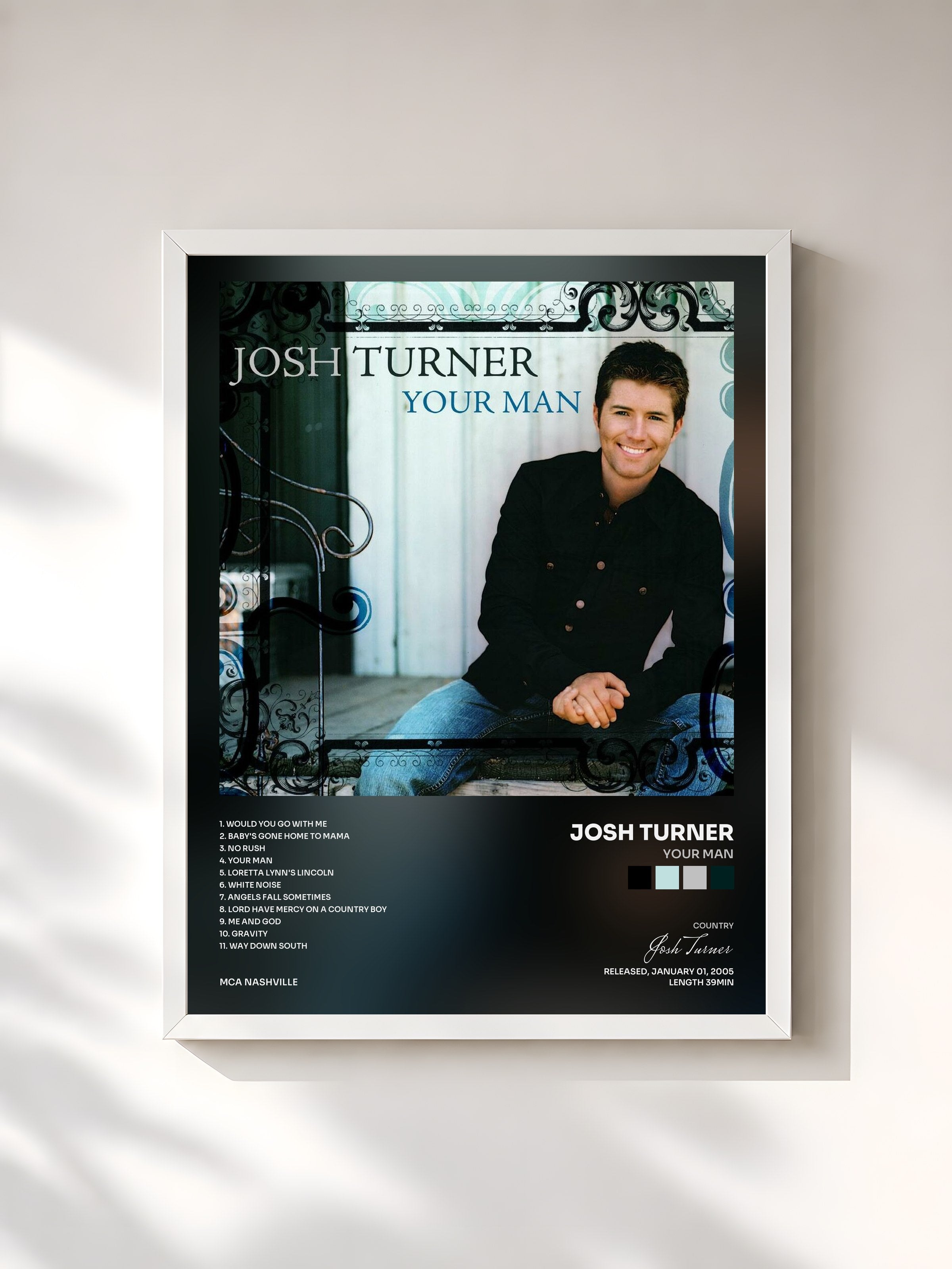 #blanc Tableau de l'album Your Man de Josh Turner, cadre blanc, imprimé et encadré en France