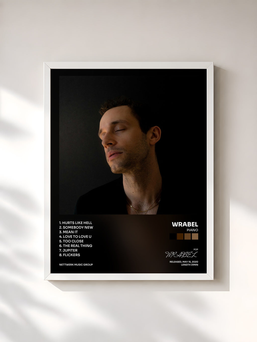 #blanc Tableau de l'album piano de WRABEL, cadre blanc, imprimé et encadré en France