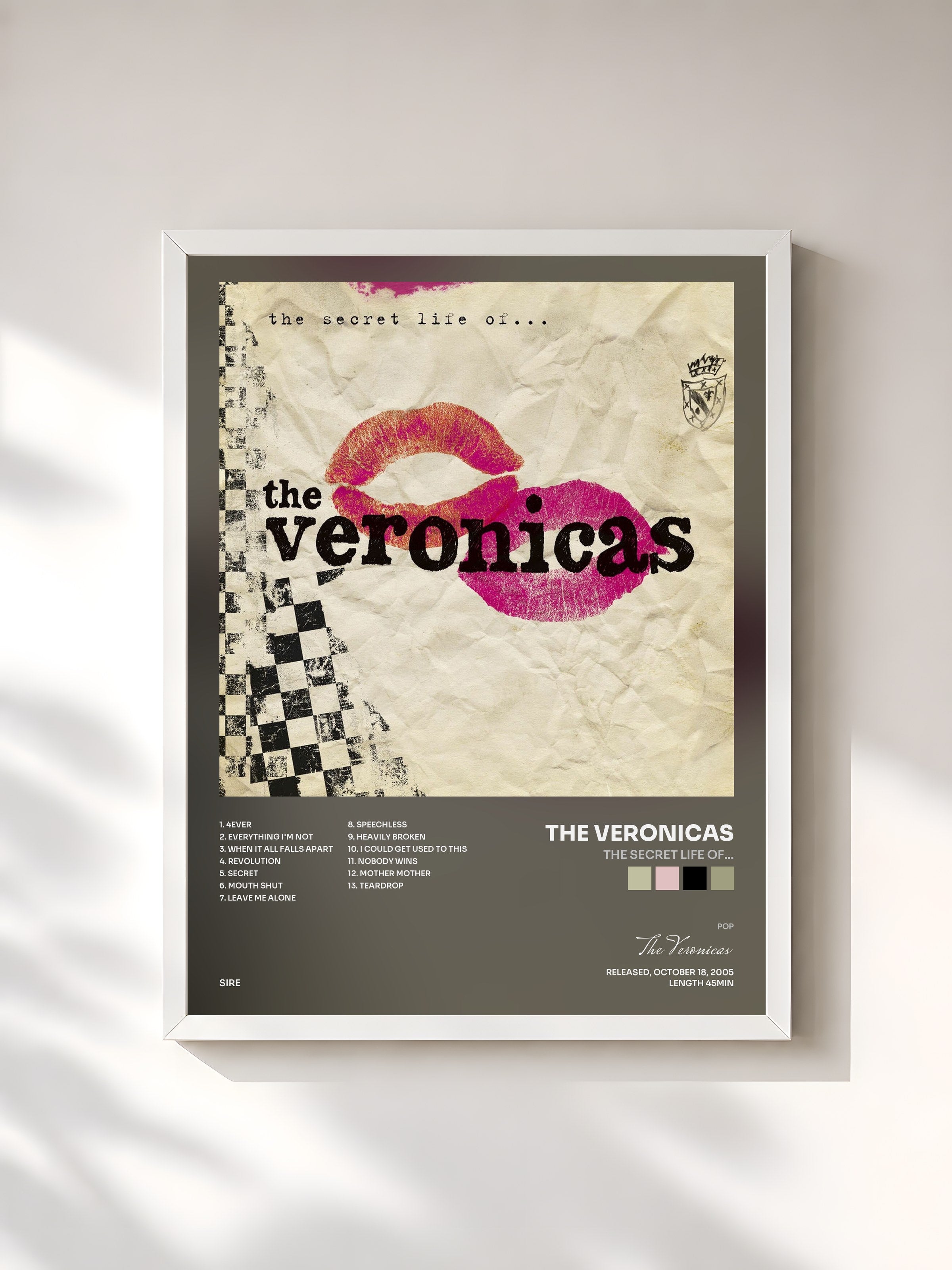 #blanc Tableau de l'album The Secret Life Of... de The Veronicas, cadre blanc, imprimé et encadré en France