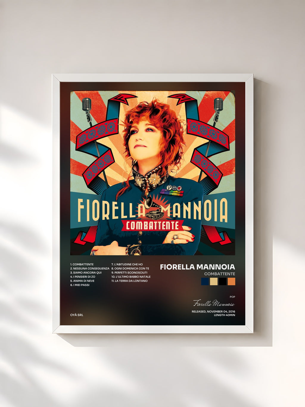 #blanc Tableau de l'album Combattente de Fiorella Mannoia, cadre blanc, imprimé et encadré en France