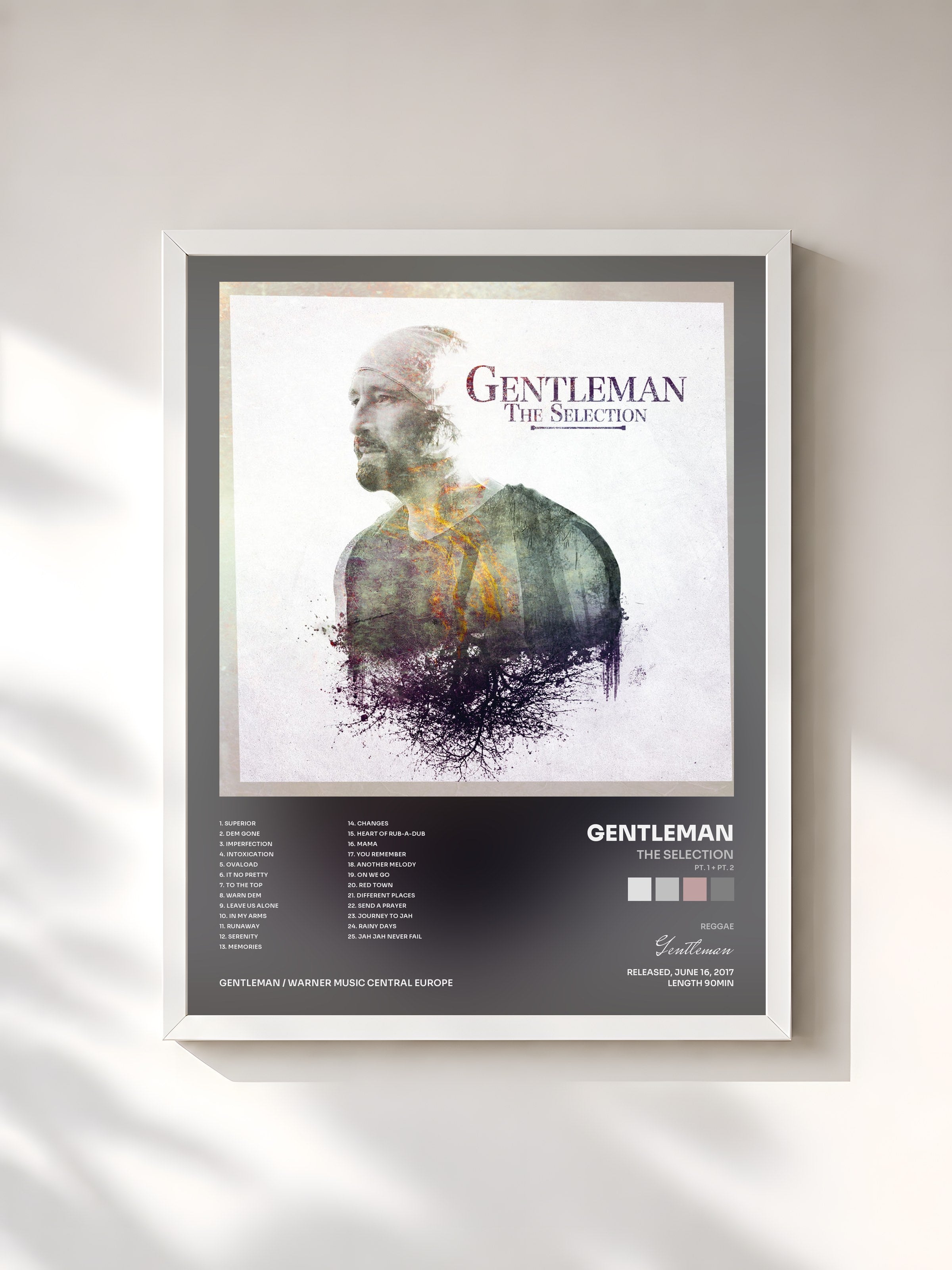 #blanc Tableau de l'album The Selection (Pt. 1 + Pt. 2) de Gentleman, cadre blanc, imprimé et encadré en France