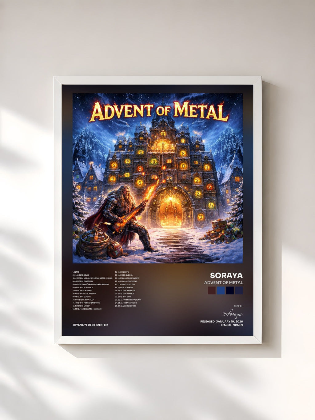 #blanc Tableau de l'album Advent of Metal de Soraya, cadre blanc, imprimé et encadré en France
