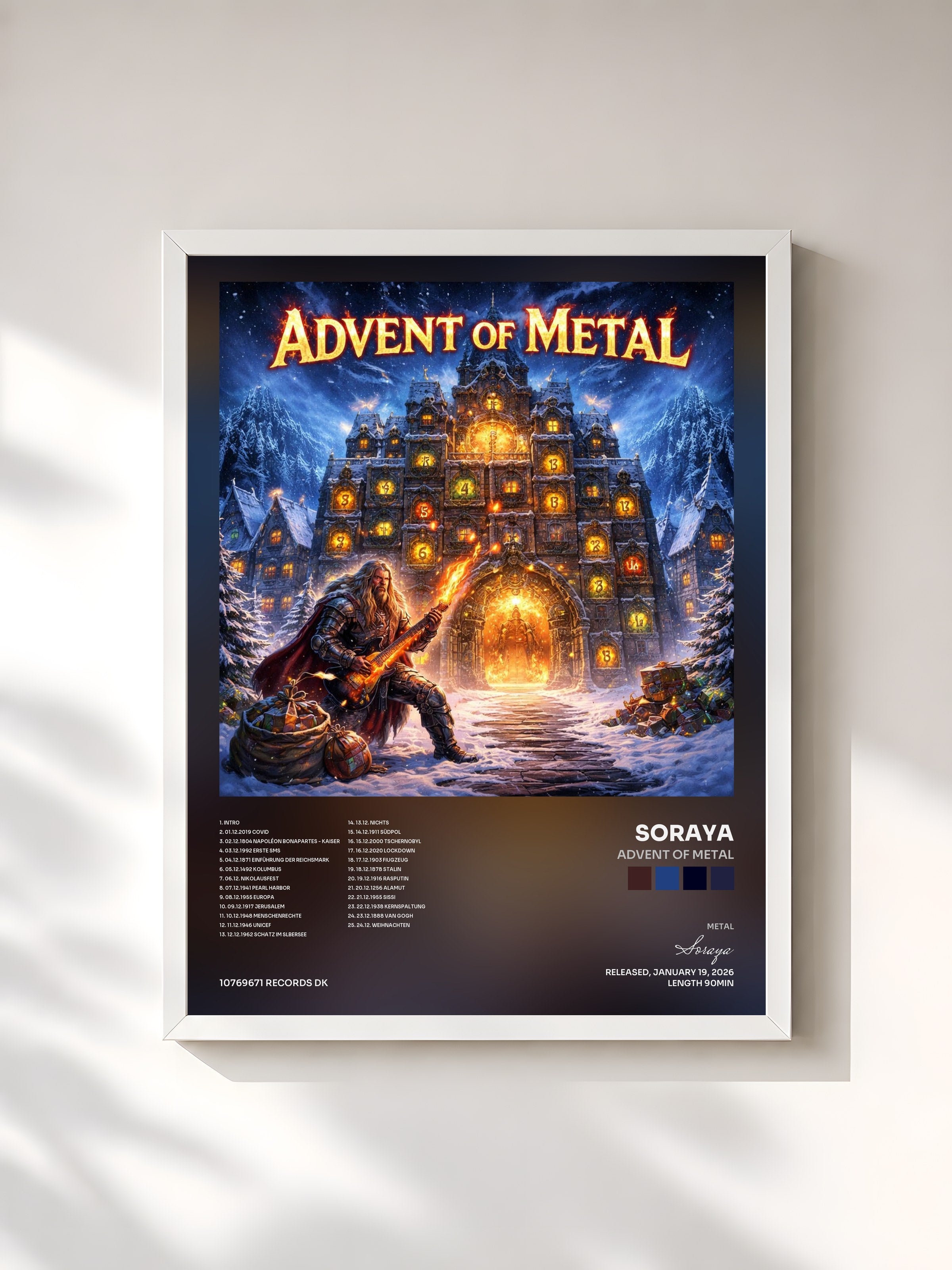#blanc Tableau de l'album Advent of Metal de Soraya, cadre blanc, imprimé et encadré en France