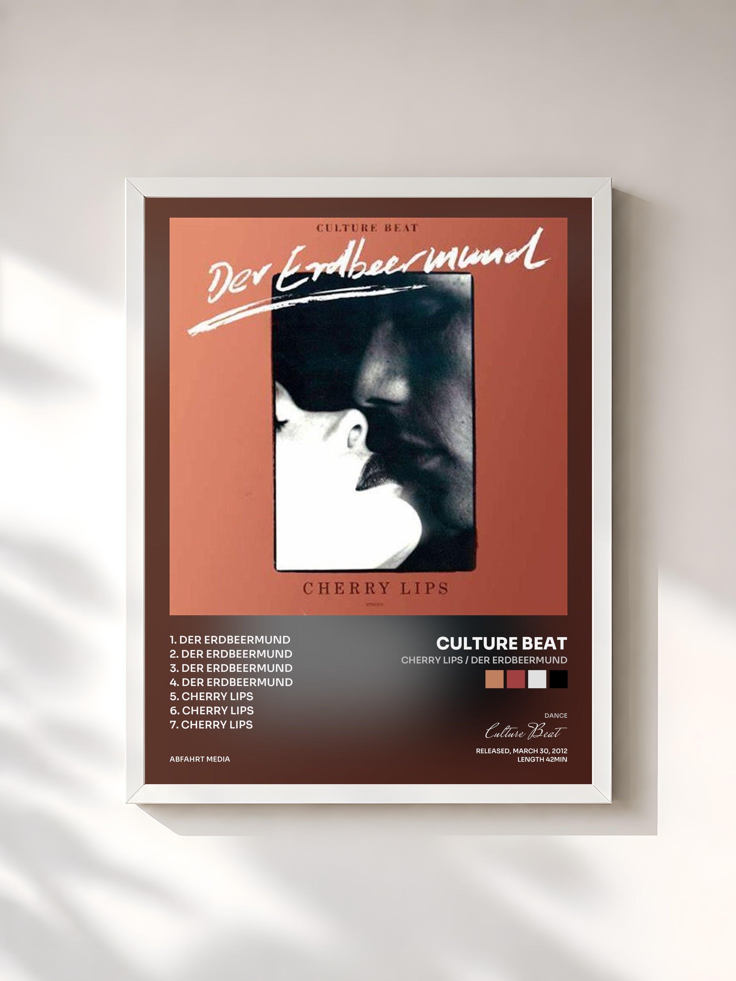 #blanc Tableau de l'album Cherry Lips / Der Erdbeermund de Culture Beat, cadre blanc, imprimé et encadré en France