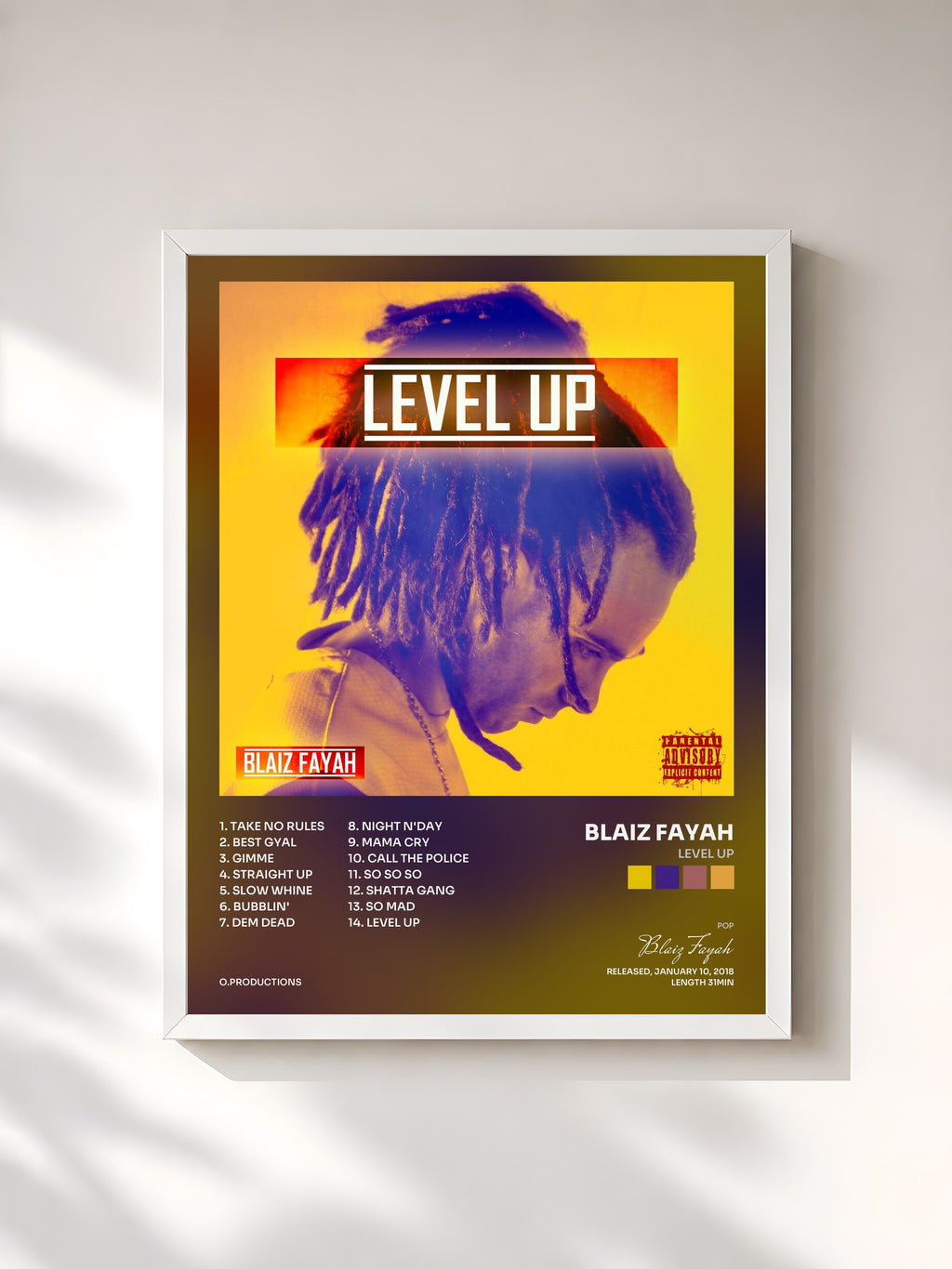 #blanc Tableau de l'album Level Up de Blaiz Fayah, cadre blanc, imprimé et encadré en France