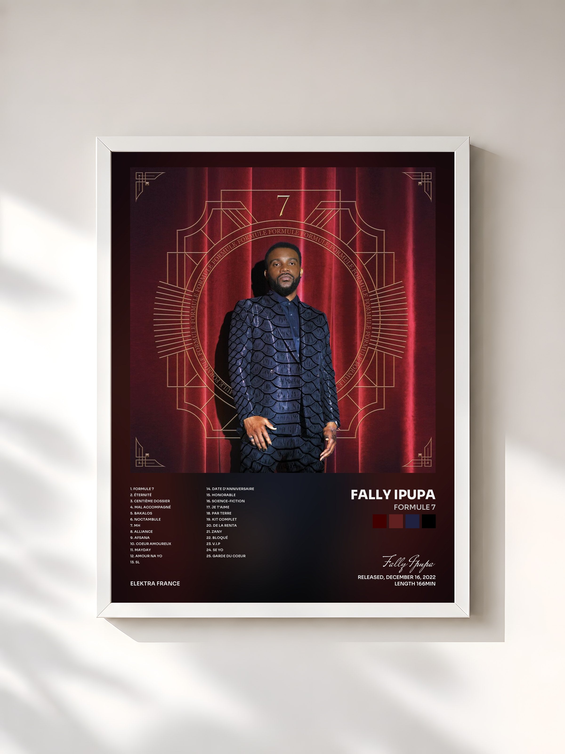#blanc Tableau de l'album Formule 7 de Fally Ipupa, cadre blanc, imprimé et encadré en France