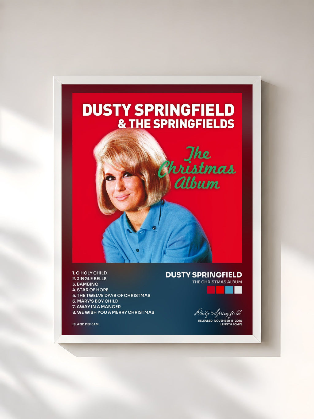 #blanc The Christmas Album de Dusty Springfield en lámina enmarcada, marco blanco, impresa y enmarcada en Francia