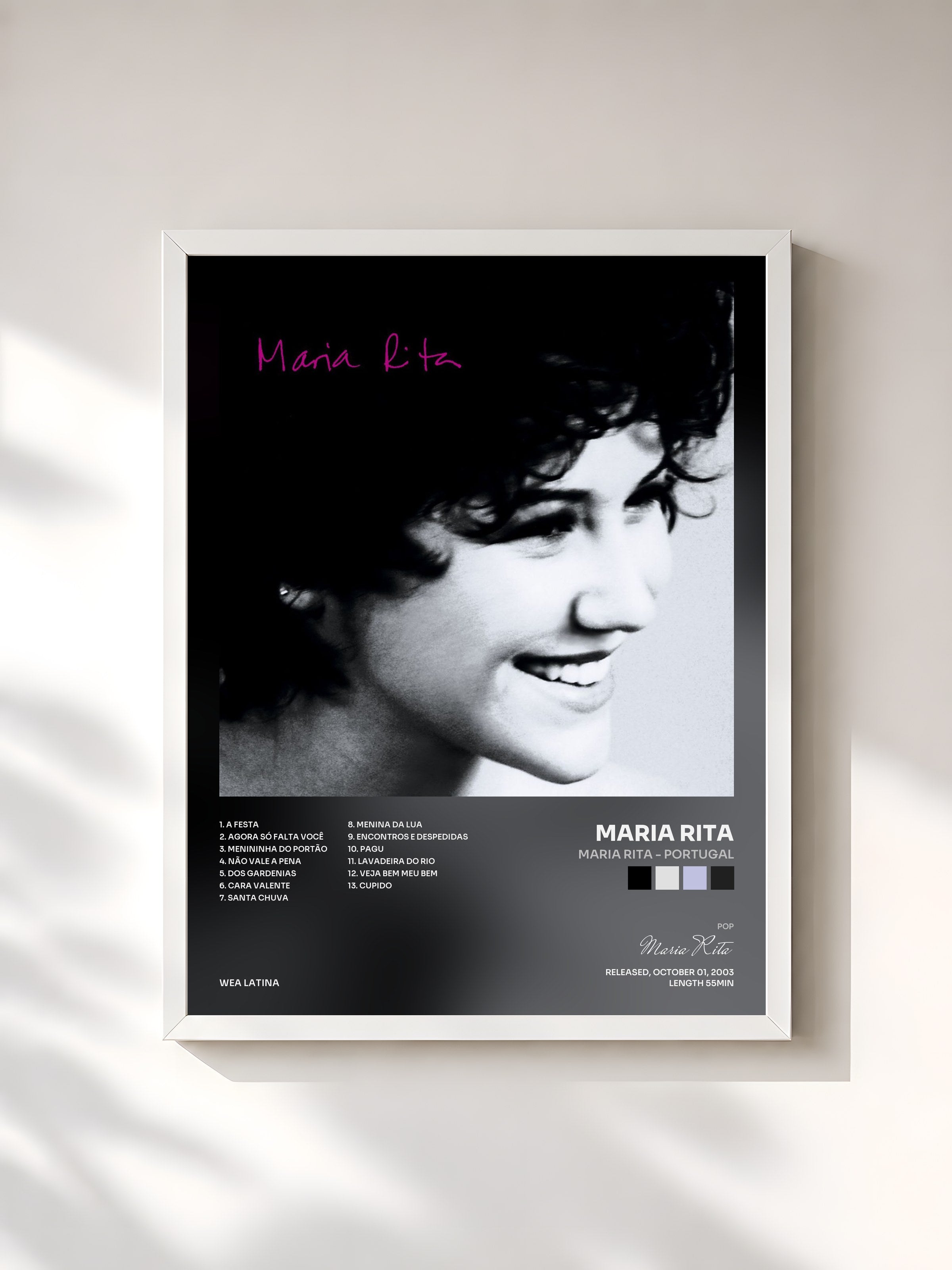 #blanc Tableau de l'album Maria Rita - Portugal de Maria Rita, cadre blanc, imprimé et encadré en France