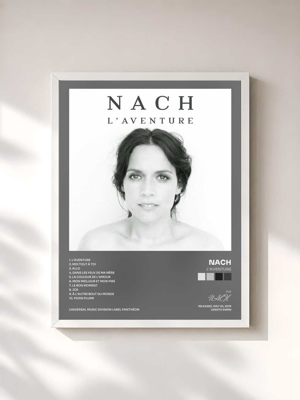 #blanc L'aventure by NACH as a framed art print, white frame, printed and framed in France