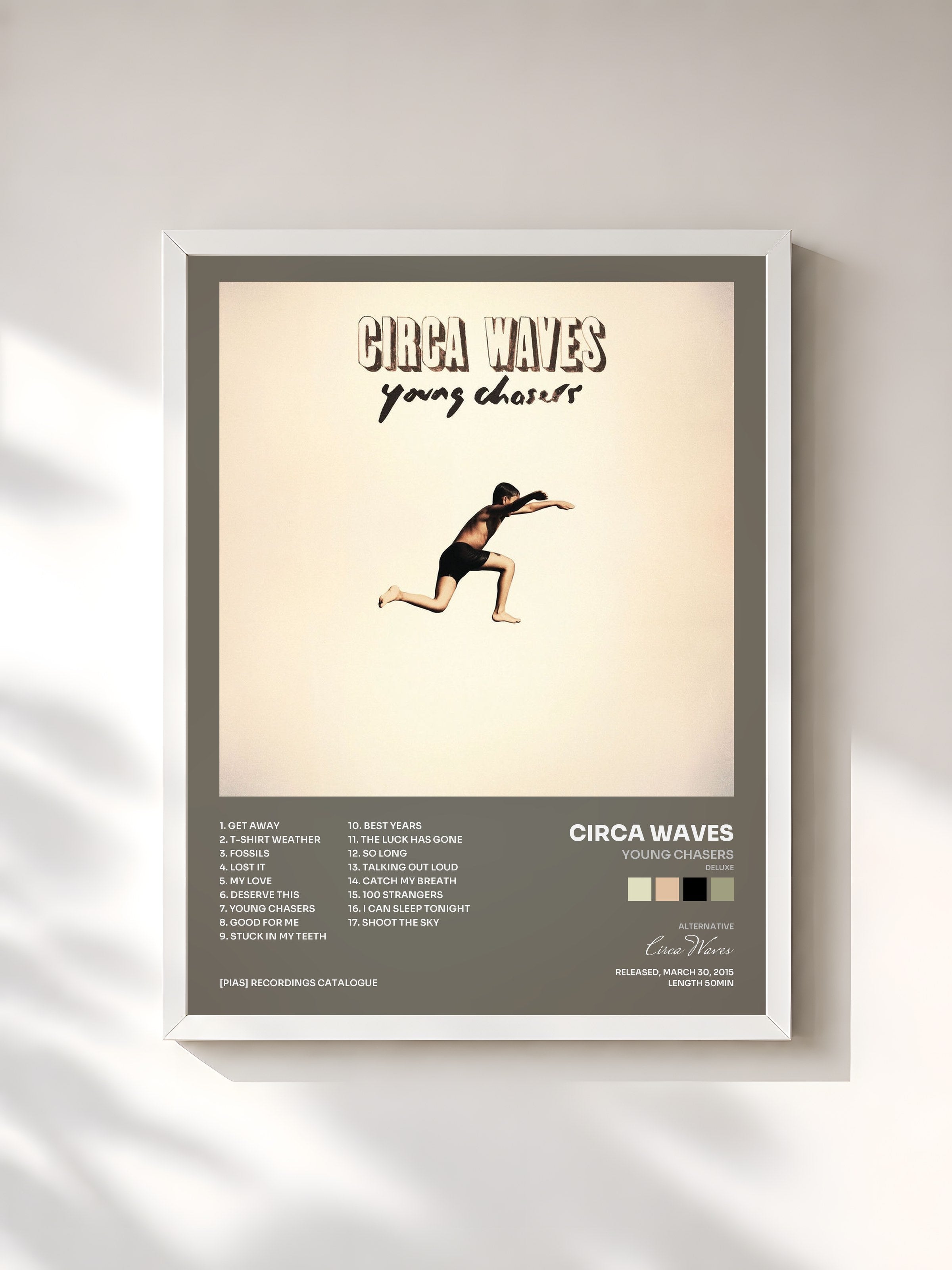 #blanc Tableau de l'album Young Chasers (Deluxe) de Circa Waves, cadre blanc, imprimé et encadré en France