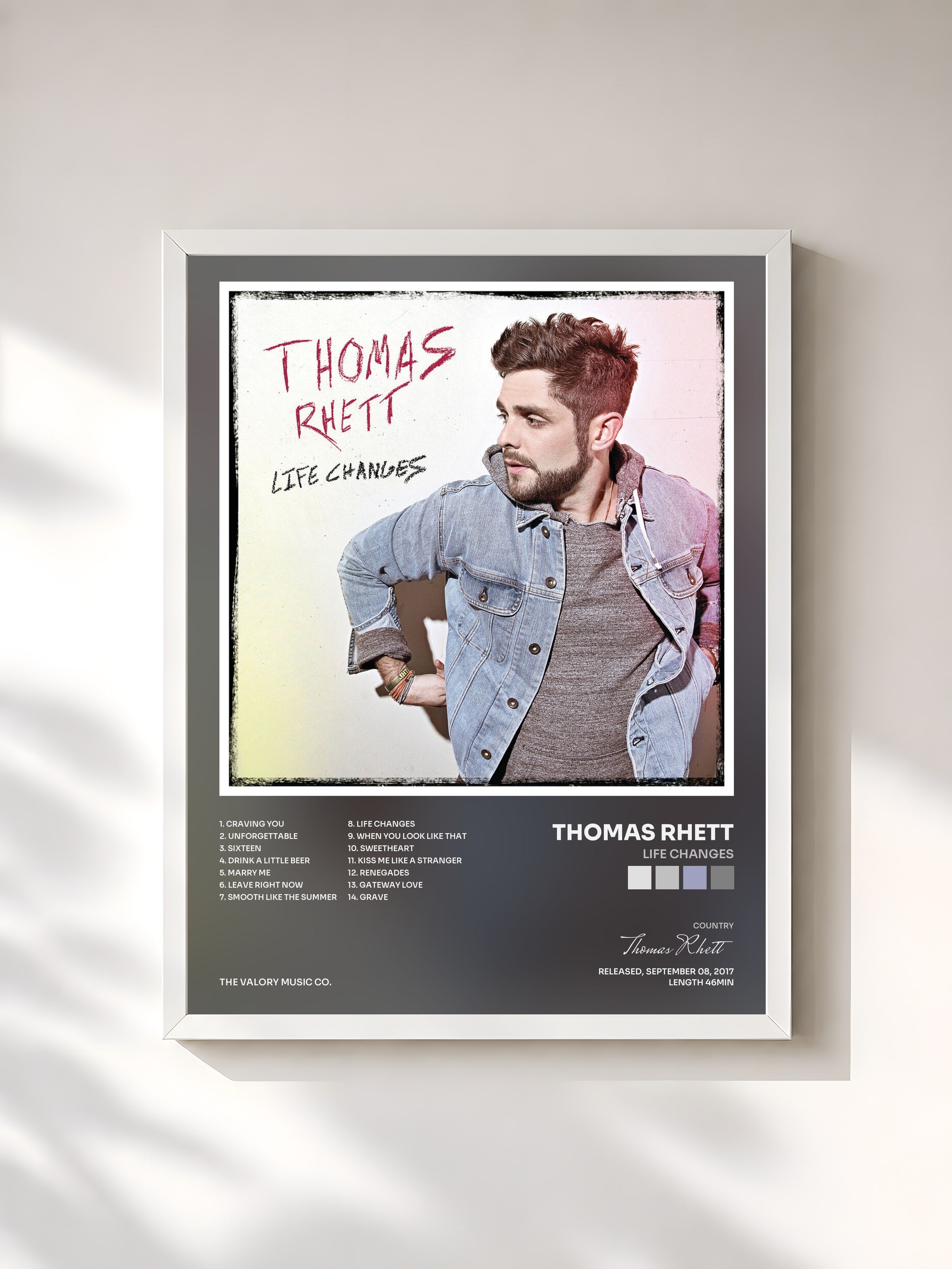 #blanc Tableau de l'album Life Changes de Thomas Rhett, cadre blanc, imprimé et encadré en France
