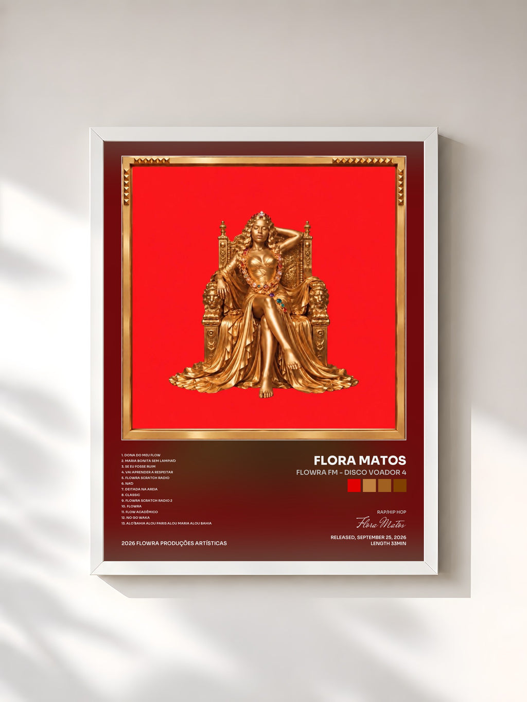 #blanc Tableau de l'album FLOWRA FM - DISCO VOADOR 4 de Flora Matos, cadre blanc, imprimé et encadré en France